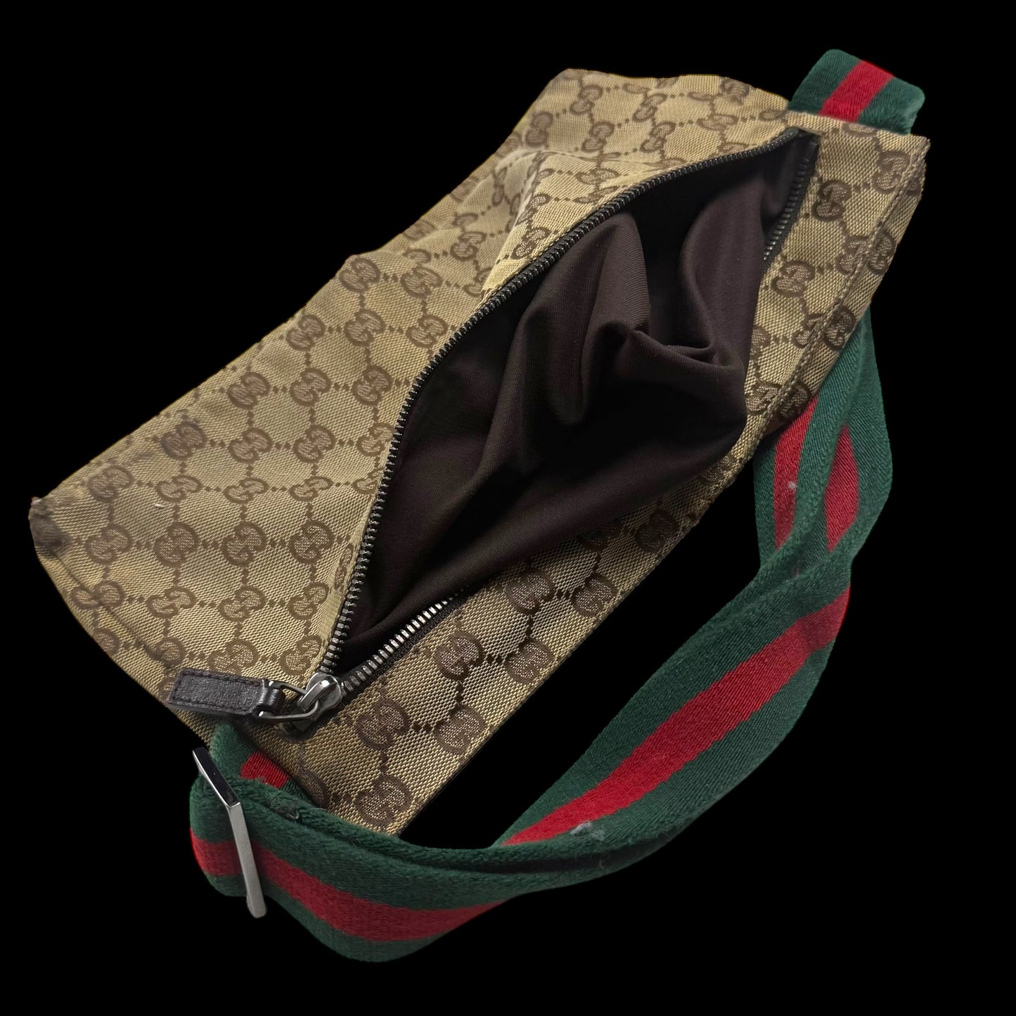 Gucci GG Canvas Web Double Pocket Belt Bag Brown