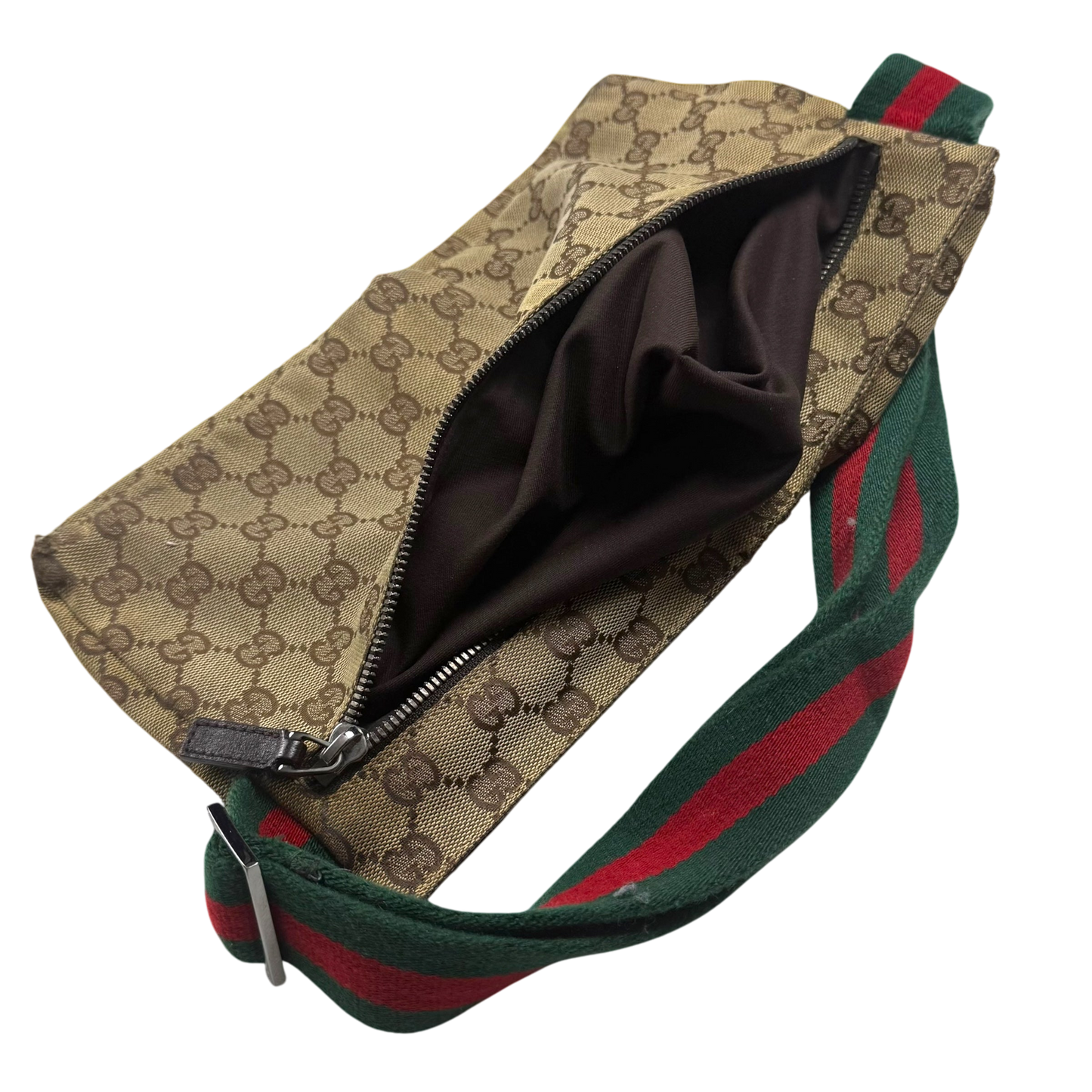 Gucci GG Canvas Web Double Pocket Belt Bag Brown