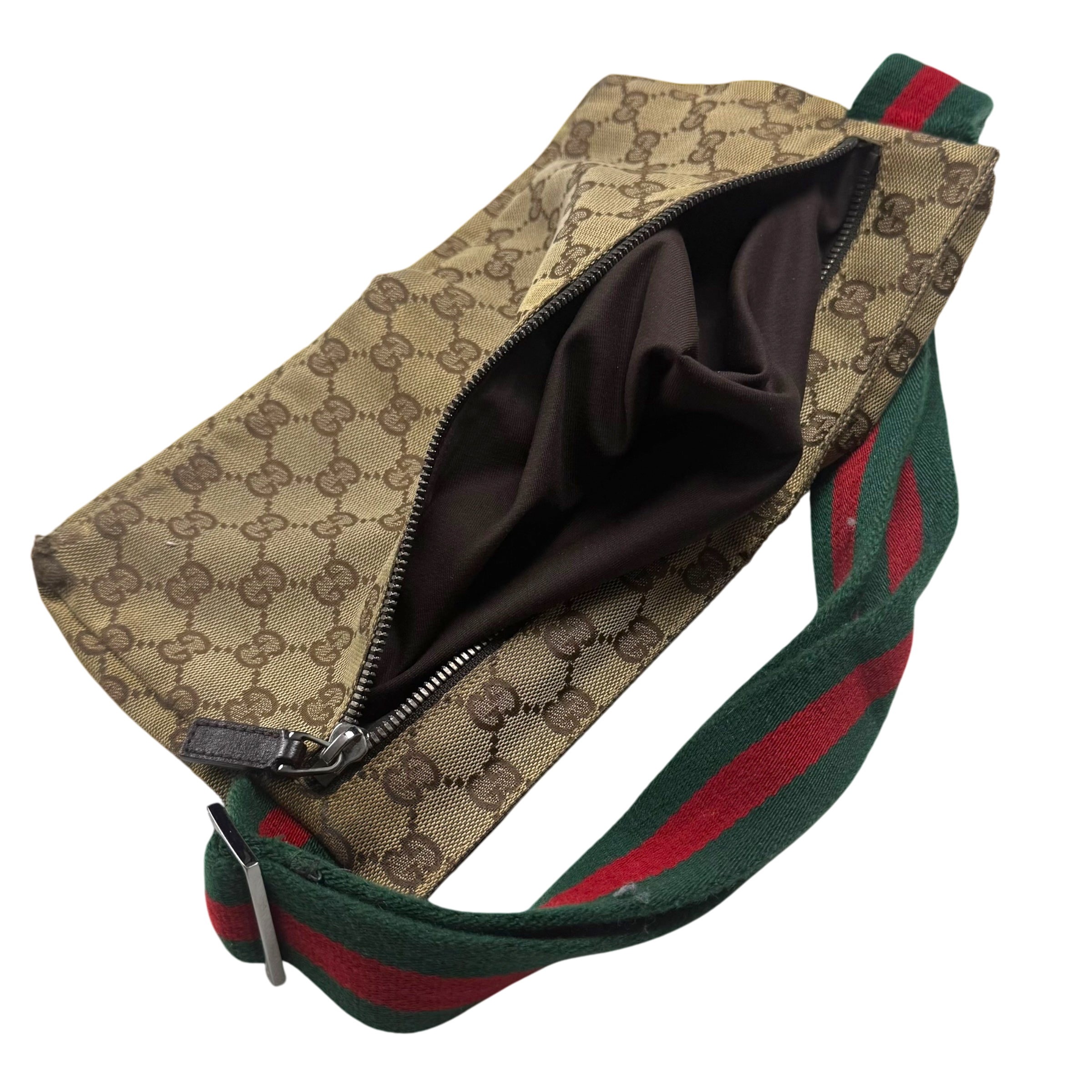 Gucci GG Canvas Web Double Pocket Belt Bag Brown