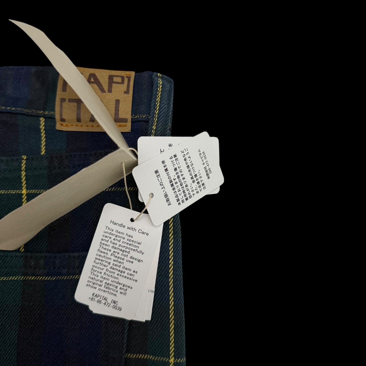 Kapital 11oz Tartan Check 5P Monkey Cisco Jeans (Studs Remake) Navy (Size 38”)