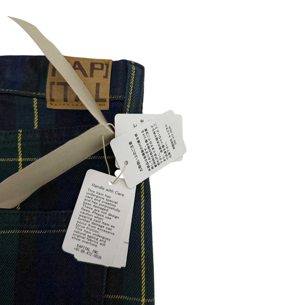 Kapital 11oz Tartan Check 5P Monkey Cisco Jeans (Studs Remake) Navy (Size 38”)