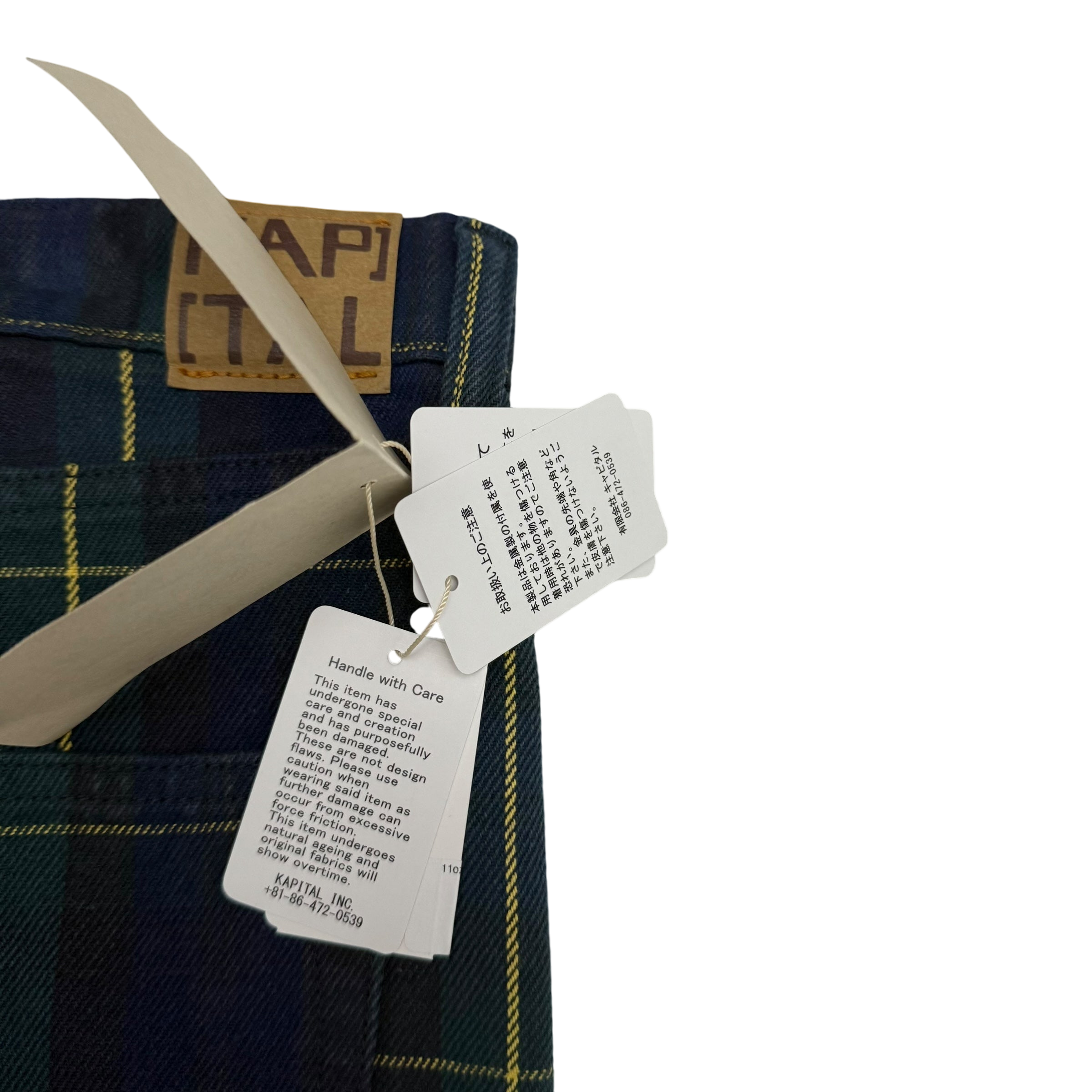 Kapital 11oz Tartan Check 5P Monkey Cisco Jeans (Studs Remake) Navy (Size 38”)