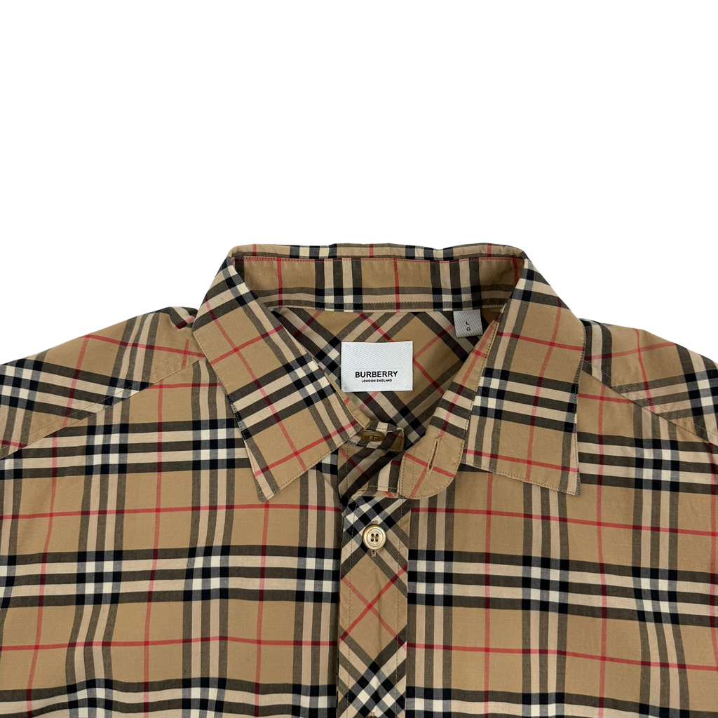 Burberry Nova Check Small Scale Stretch Cotton Shirt Beige (Size L)