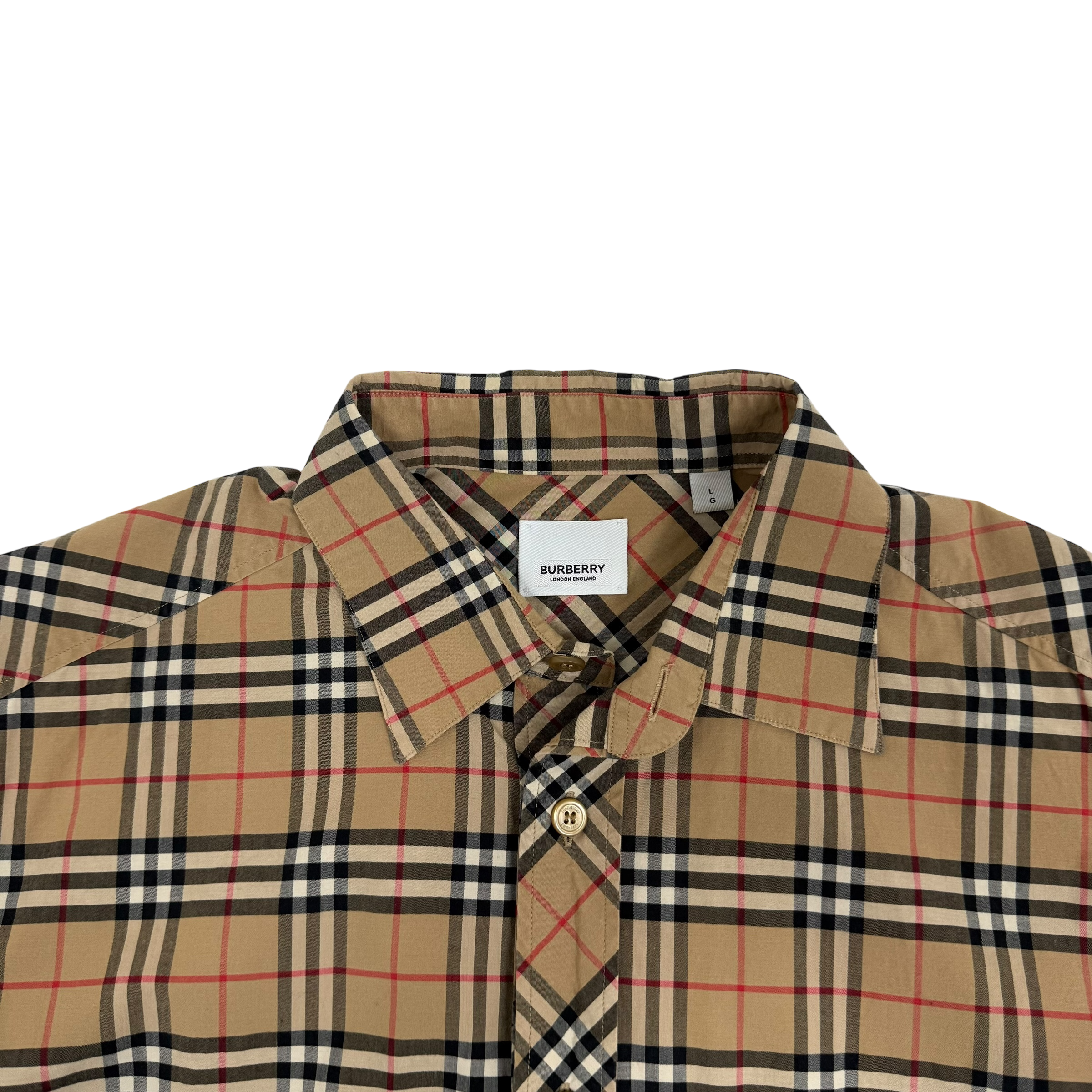 Burberry Nova Check Small Scale Stretch Cotton Shirt Beige (Size L)