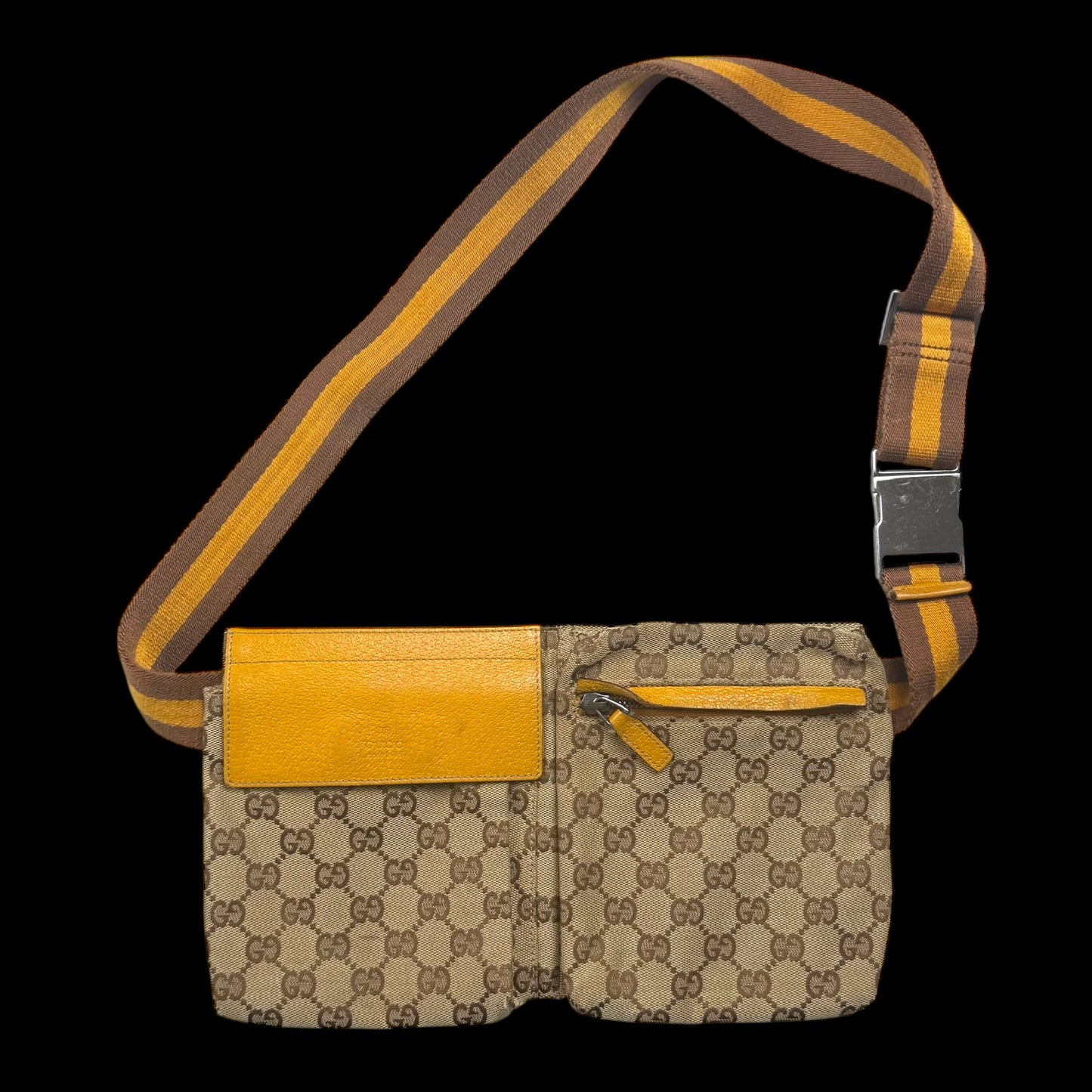 Gucci GG Canvas Web Double Pocket Belt Bag Brown/Orange