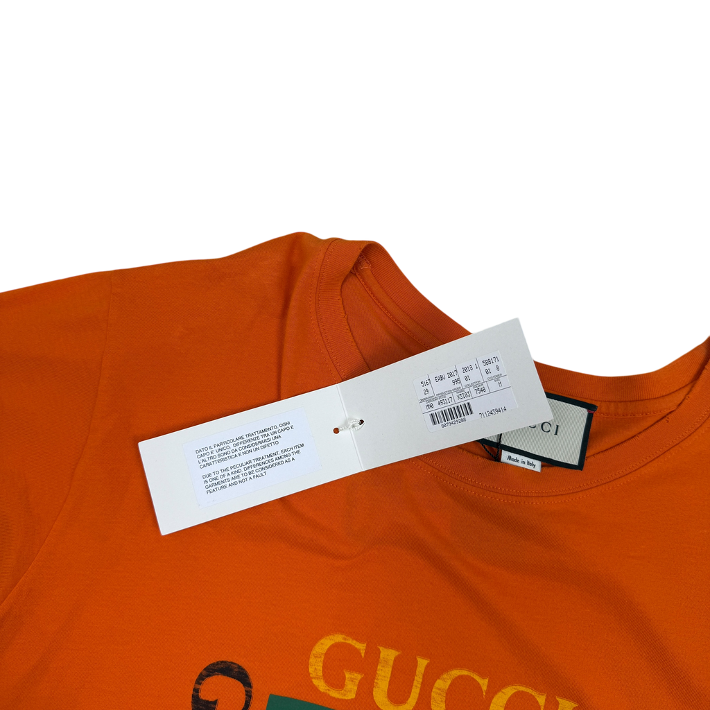 Gucci 2018 Distressed Printed Cotton-Jersey T-Shirt Orange (Fits M-L)
