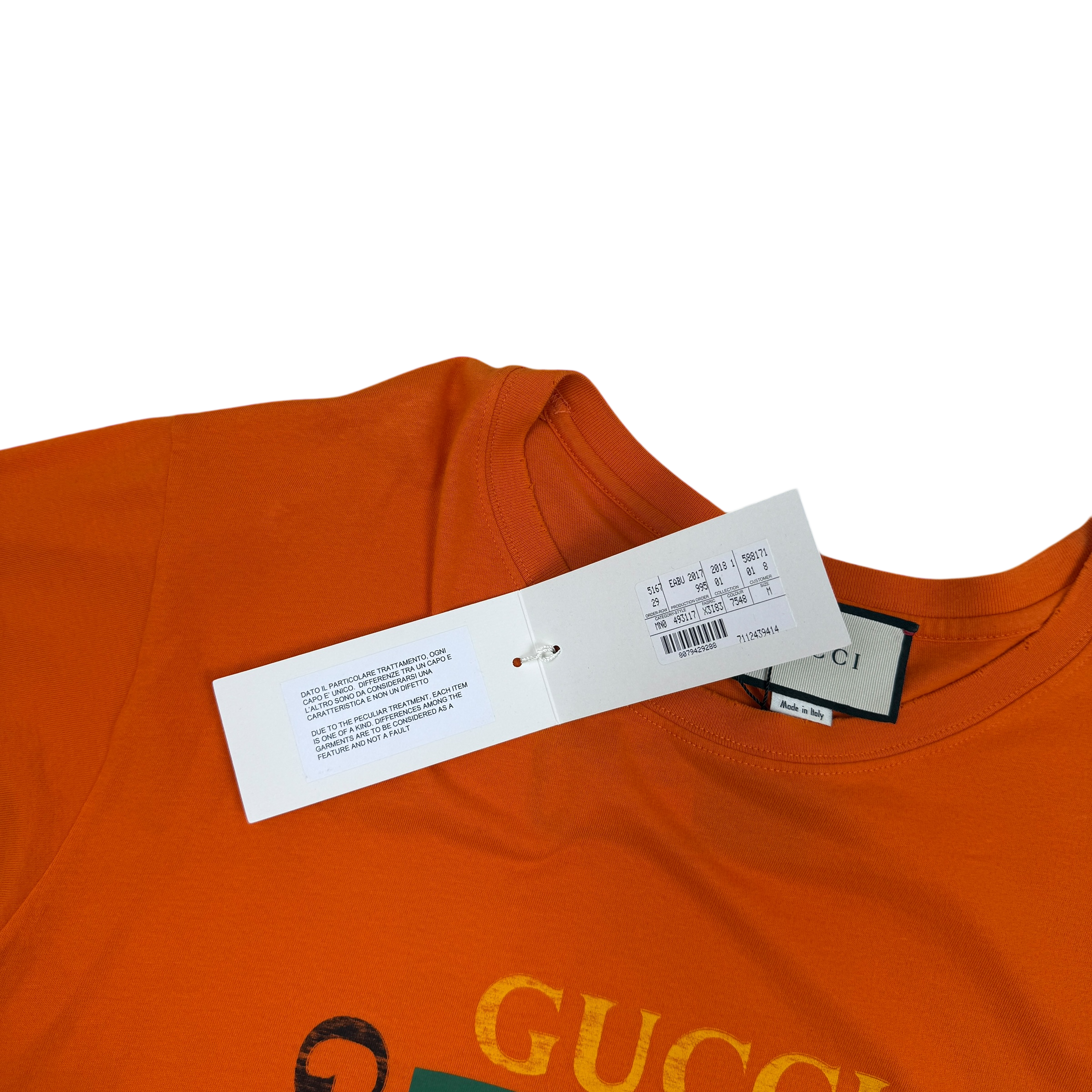 Gucci 2018 Distressed Printed Cotton-Jersey T-Shirt Orange (Fits M-L)