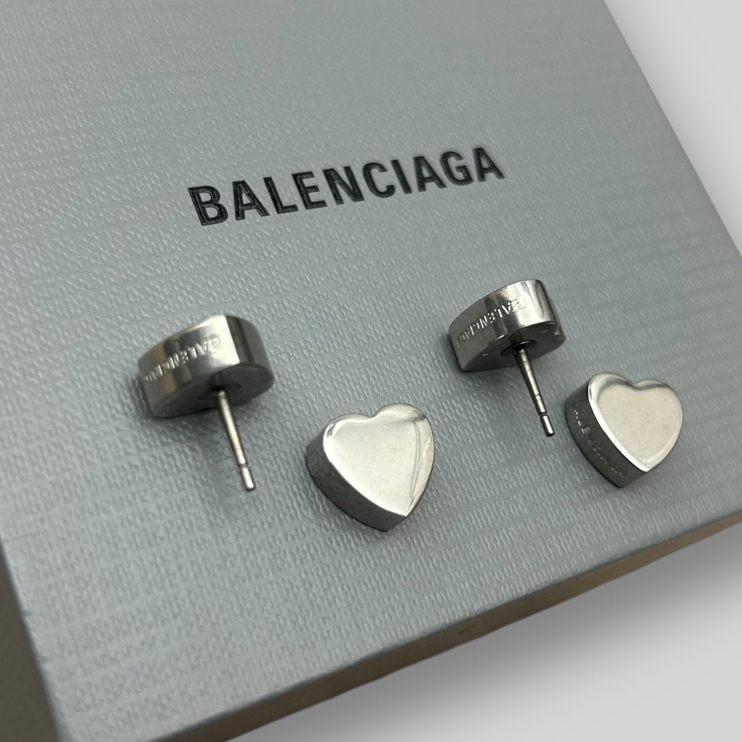 Balenciaga Logo-Engraved Heart Earrings 925 Silver