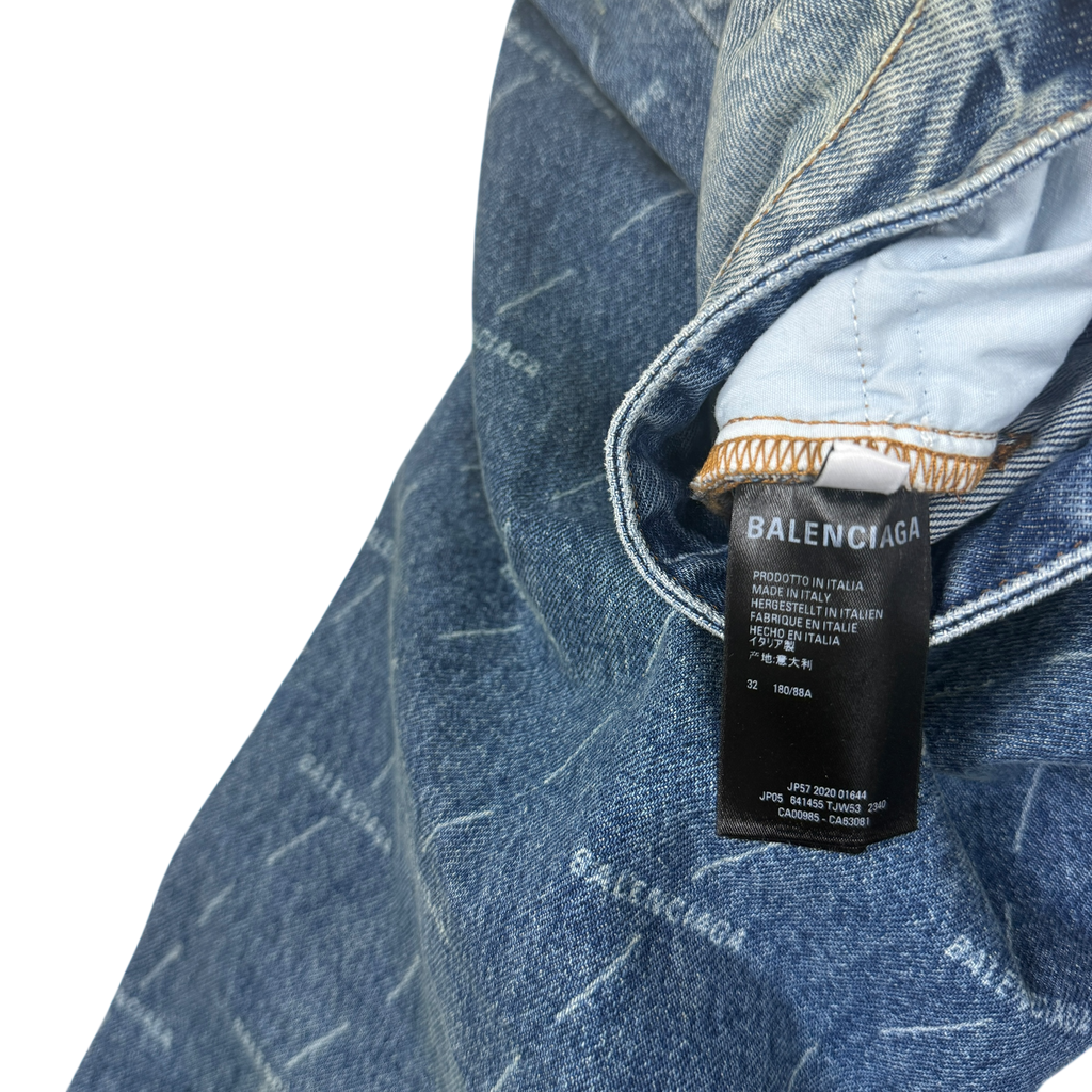 Balenciaga Monogram-Print Straight-Leg Washed Jeans (Size 32”)