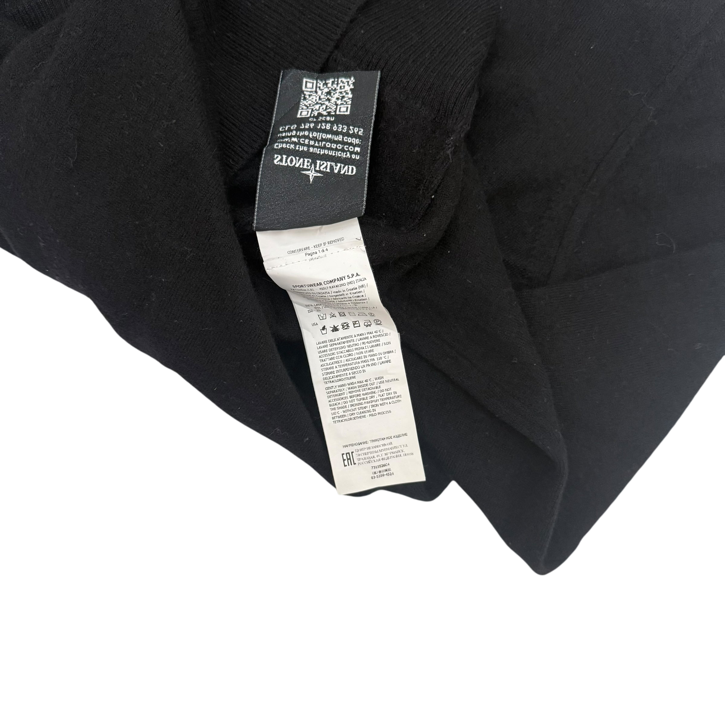 Stone Island Pure Wool Black Knit Sweatshirt (Fits XS-S)