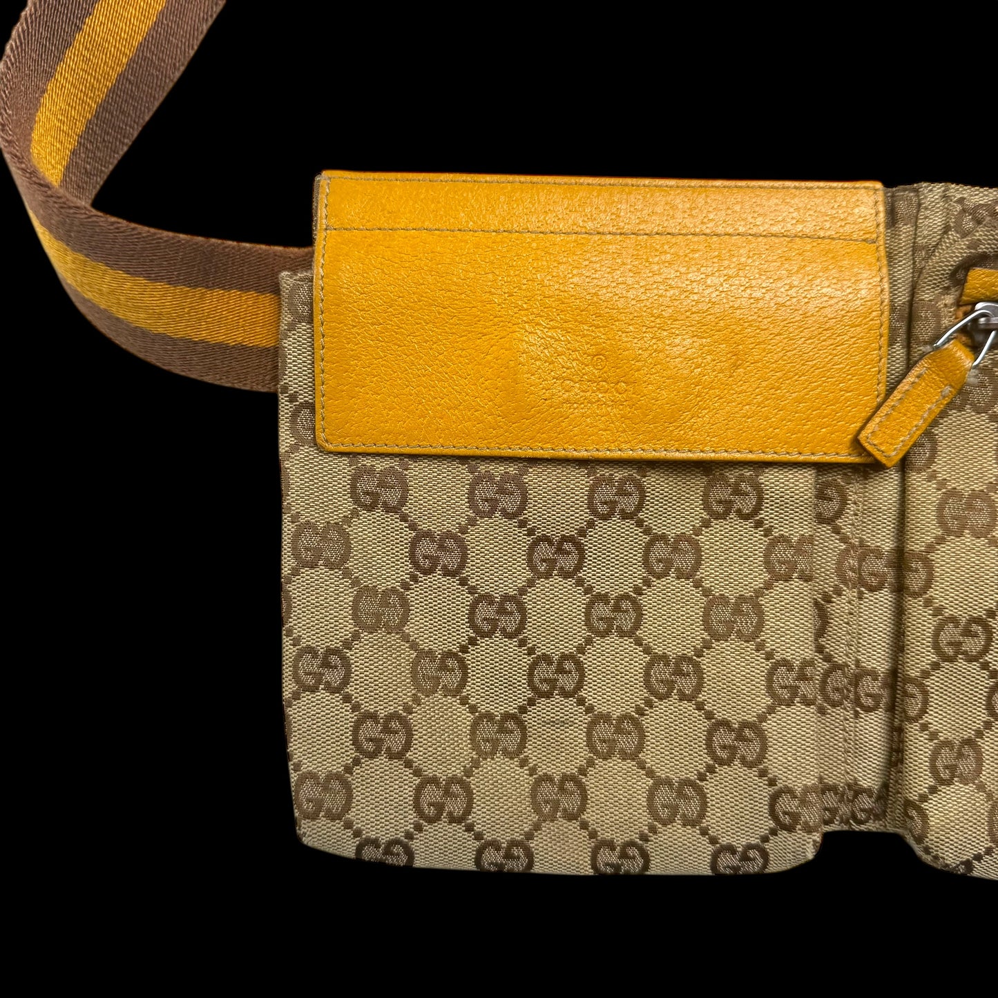 Gucci GG Canvas Web Double Pocket Belt Bag Brown/Orange