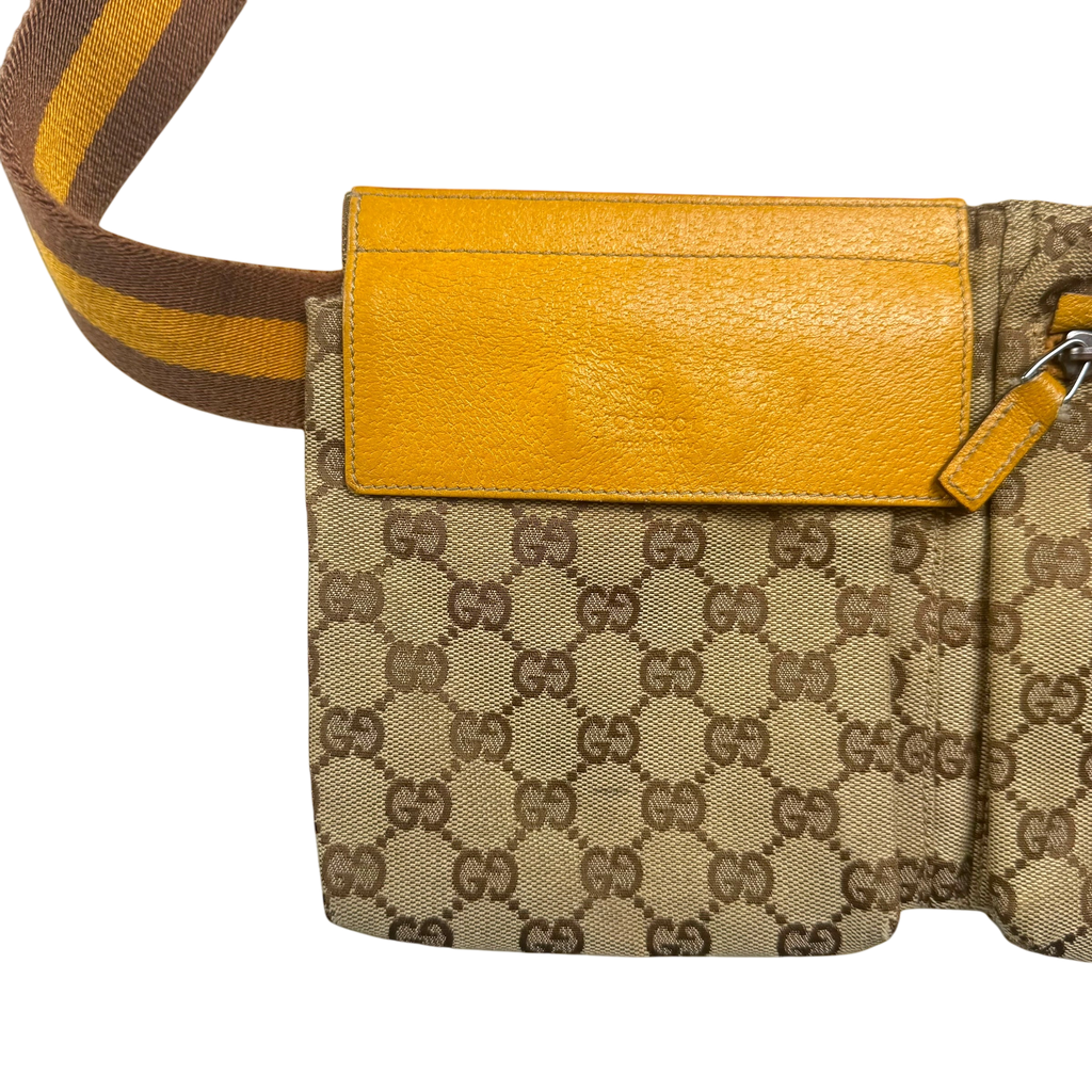 Gucci GG Canvas Web Double Pocket Belt Bag Brown/Yellow