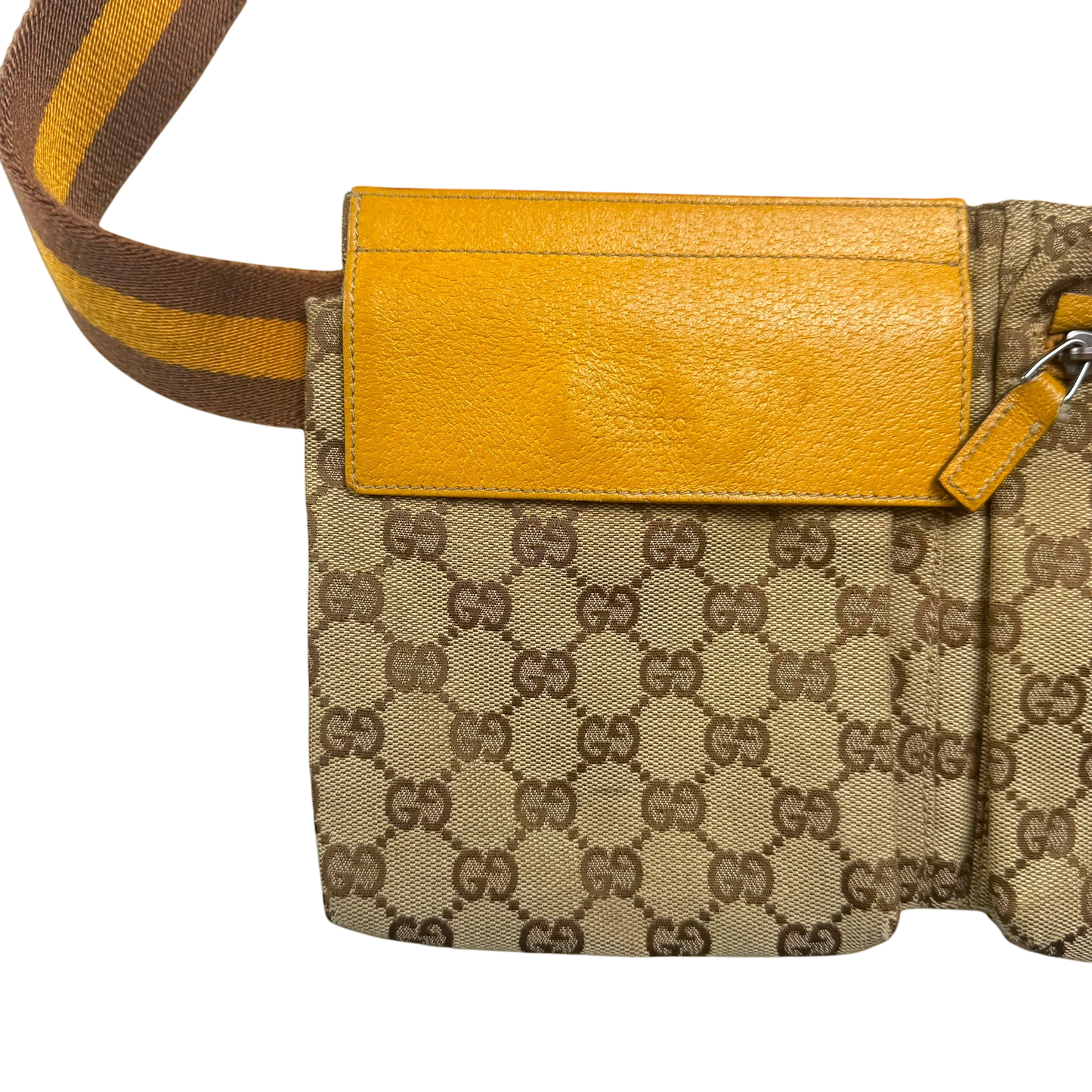Gucci GG Canvas Web Double Pocket Belt Bag Brown/Yellow