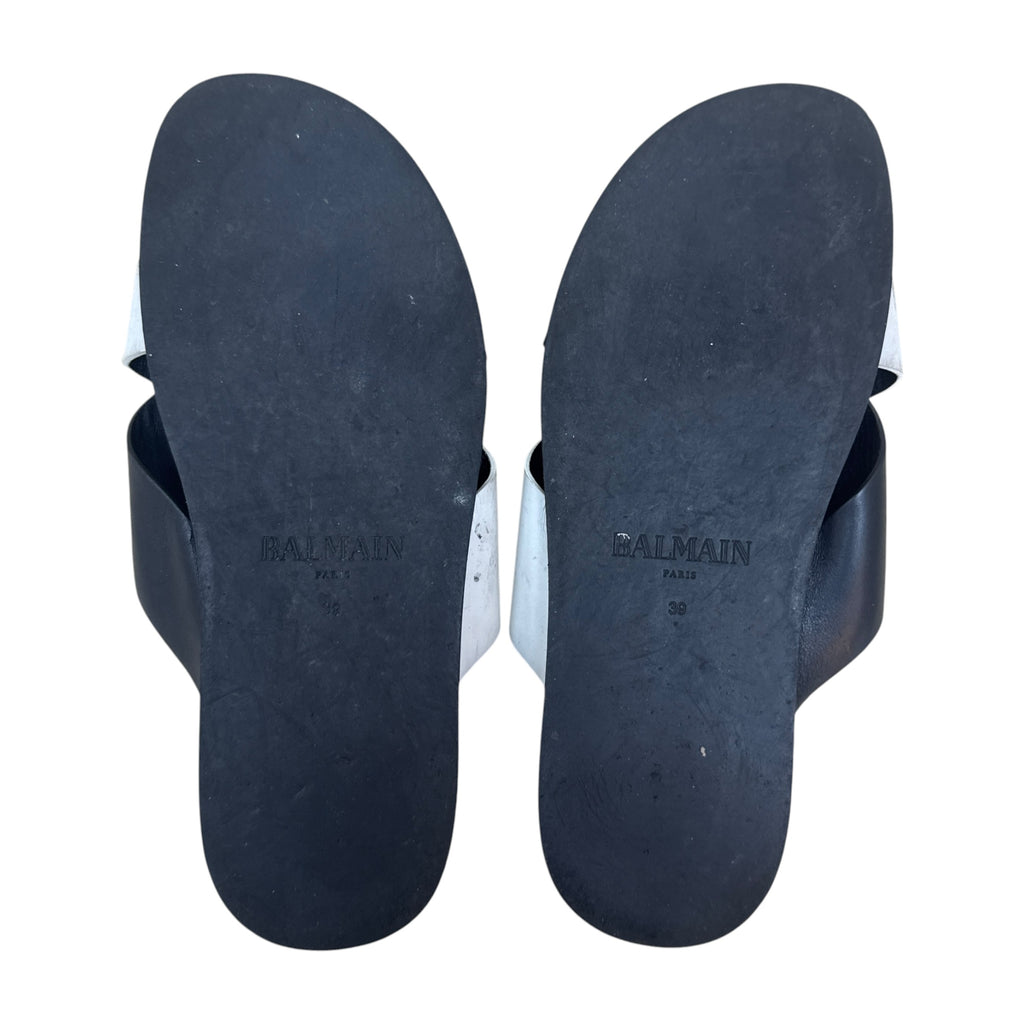 Balmain Leather Embossed Sandals Black (Size EU39)