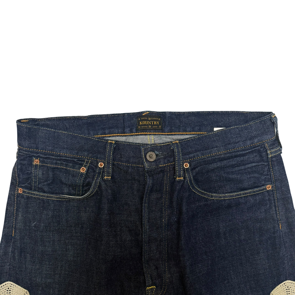 Kapital 12.5oz Bone Denim Mexican Tuxedo 5P Okagilly Jeans (Size 32”)