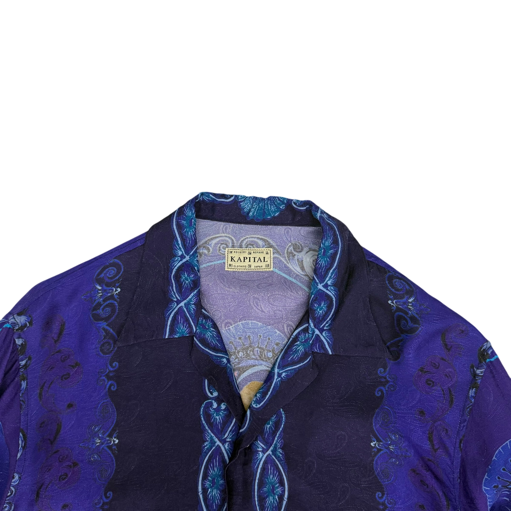 Kapital Virgin Mary Rayon Open Collar LS Shirt Purple / Blue (Size 2)