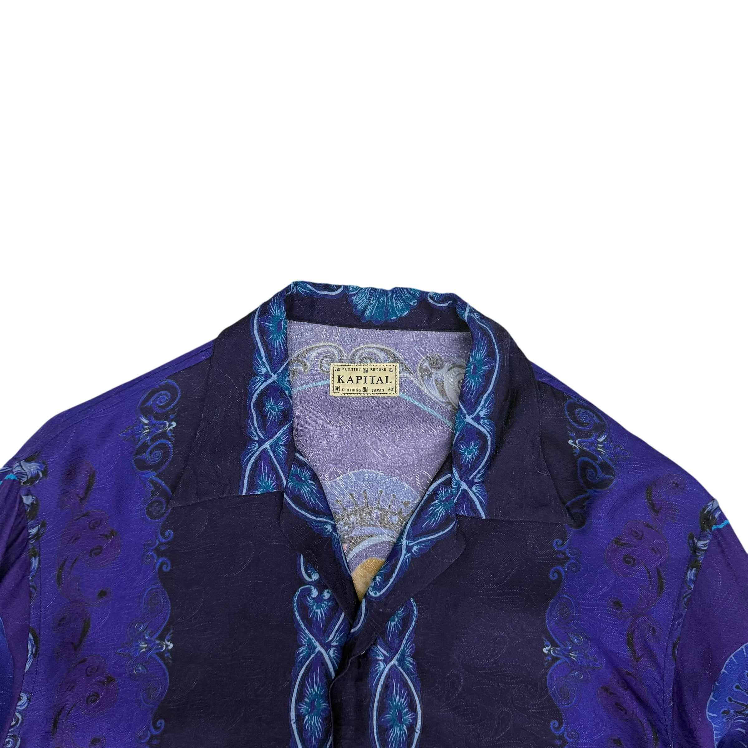 Kapital Virgin Mary Rayon Open Collar LS Shirt Purple / Blue (Size 2)
