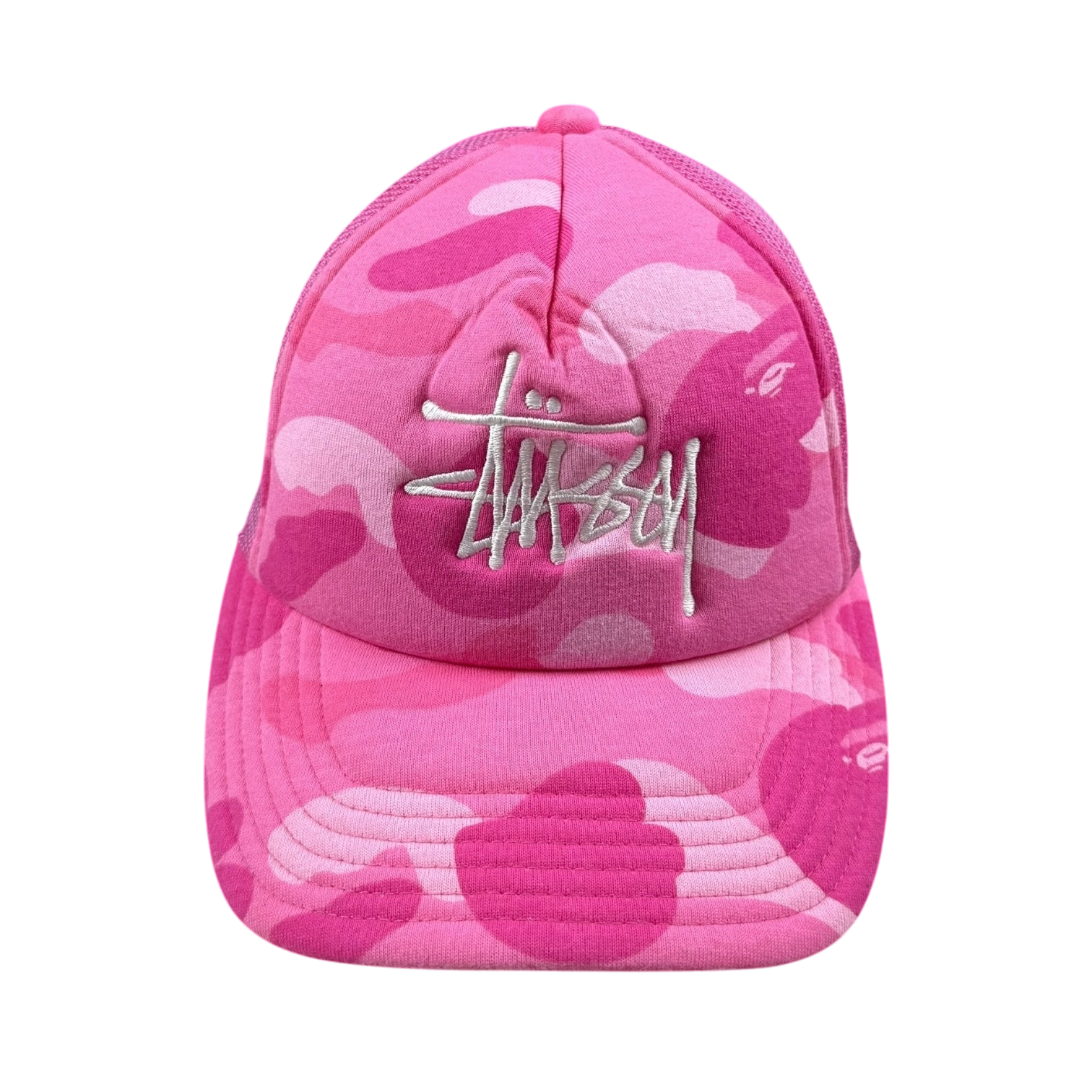 BAPE (A Bathing Ape) x Stussy Trucker Cap Camo Pink