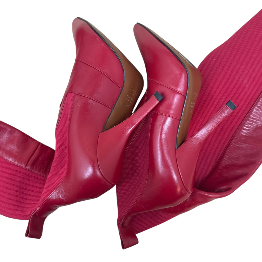Fendi Leather Sock Boots Red (Size EU38)