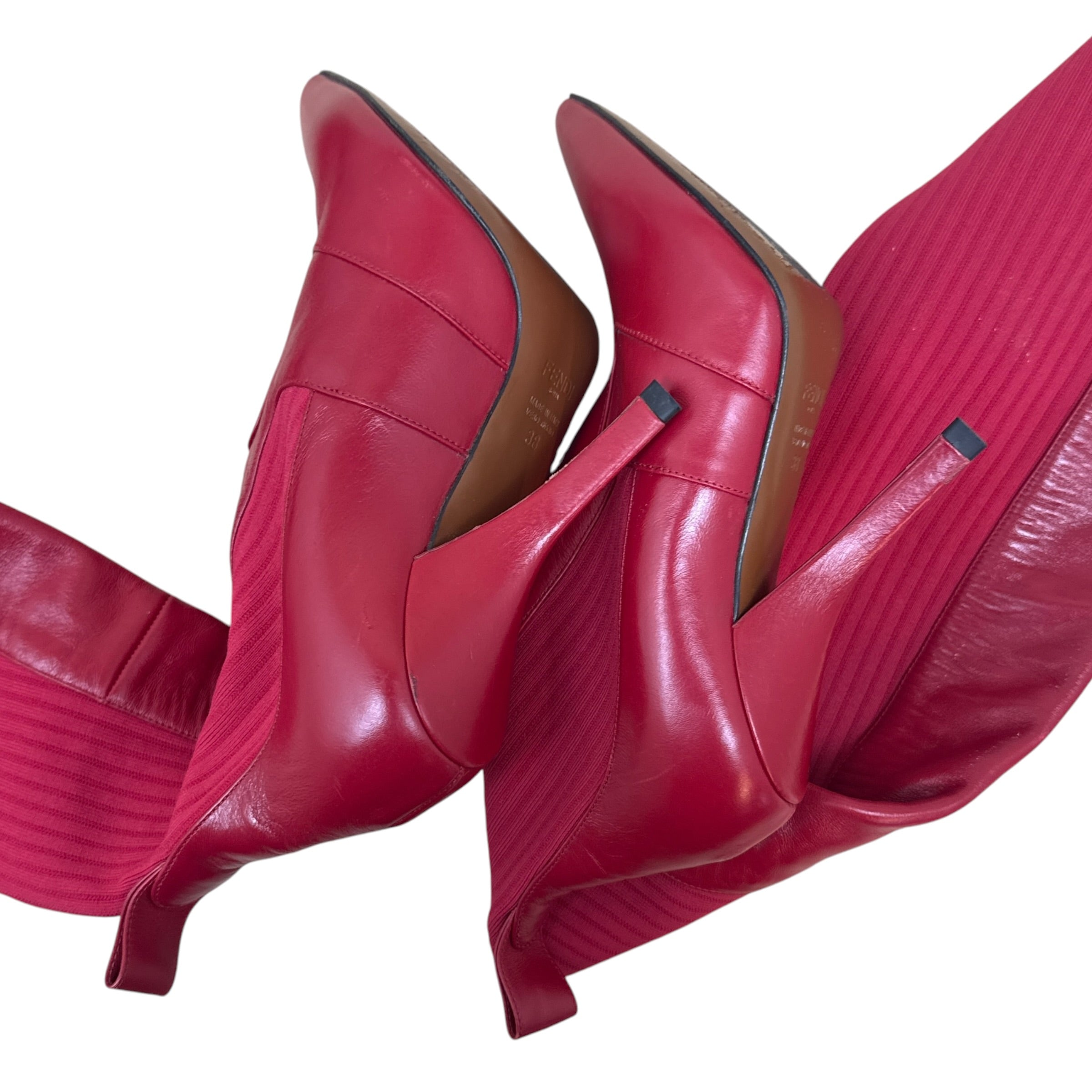 Fendi Leather Sock Boots Red (Size EU38)
