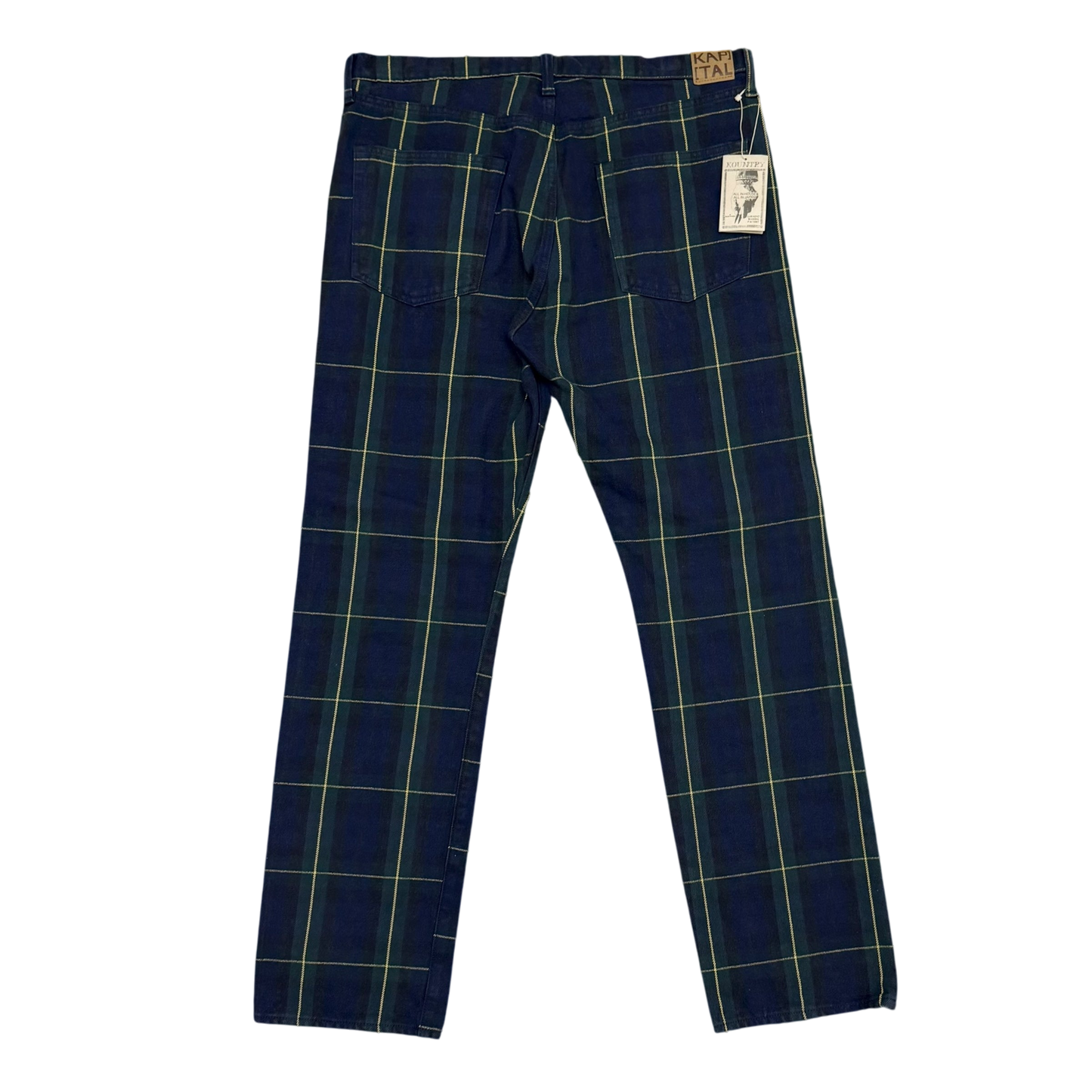 Kapital 11oz Tartan Check 5P Monkey Cisco Jeans (Studs Remake) Navy (Size 38”)