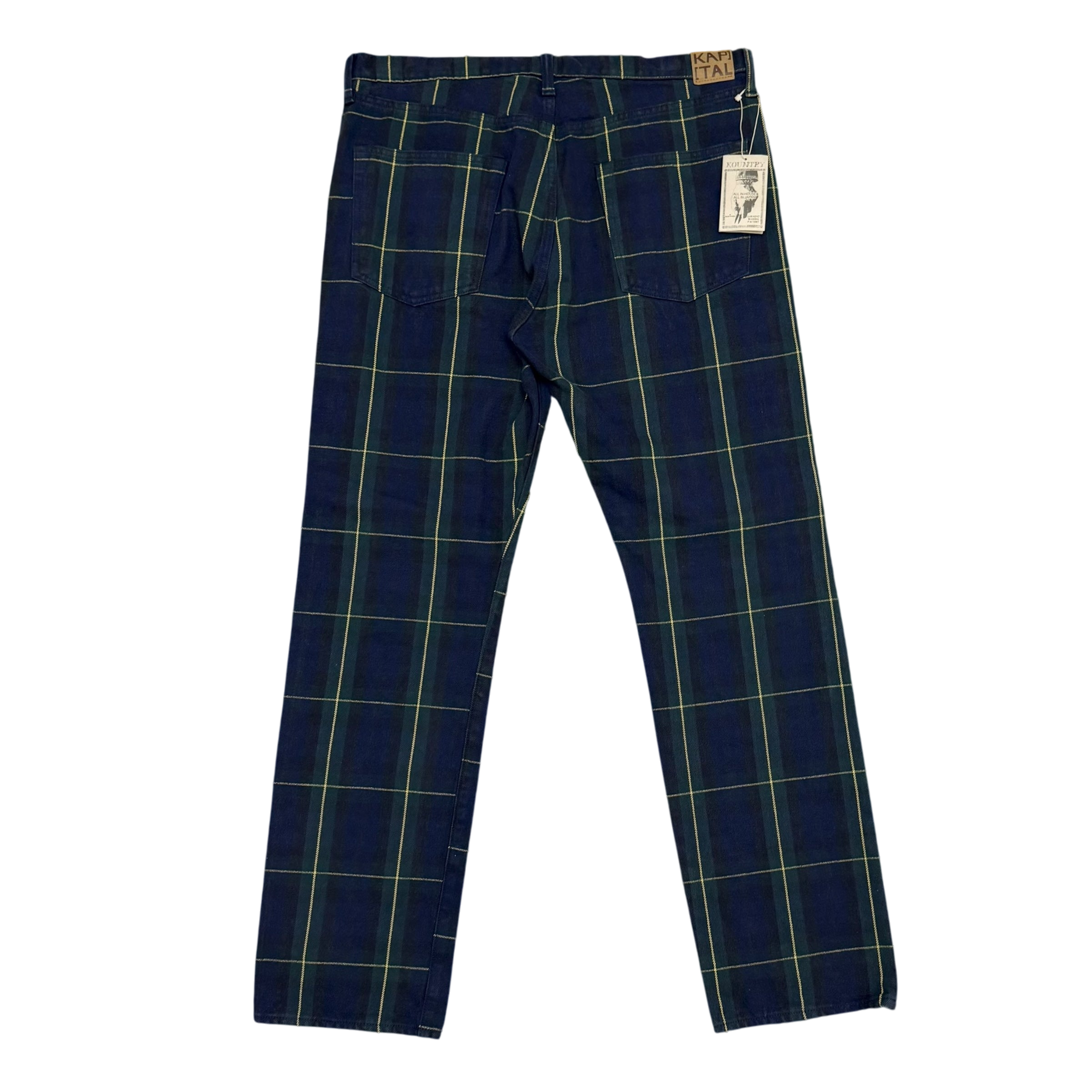 Kapital 11oz Tartan Check 5P Monkey Cisco Jeans (Studs Remake) Navy (Size 38”)