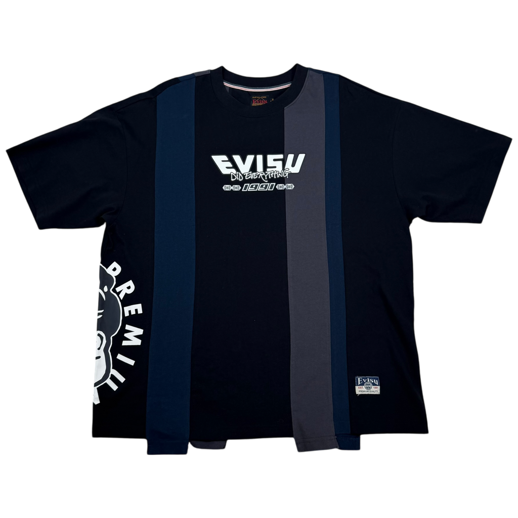 Evisu Deconstructed Playful Godhead Printed Loose Fit T-Shirt Black (Fits L)