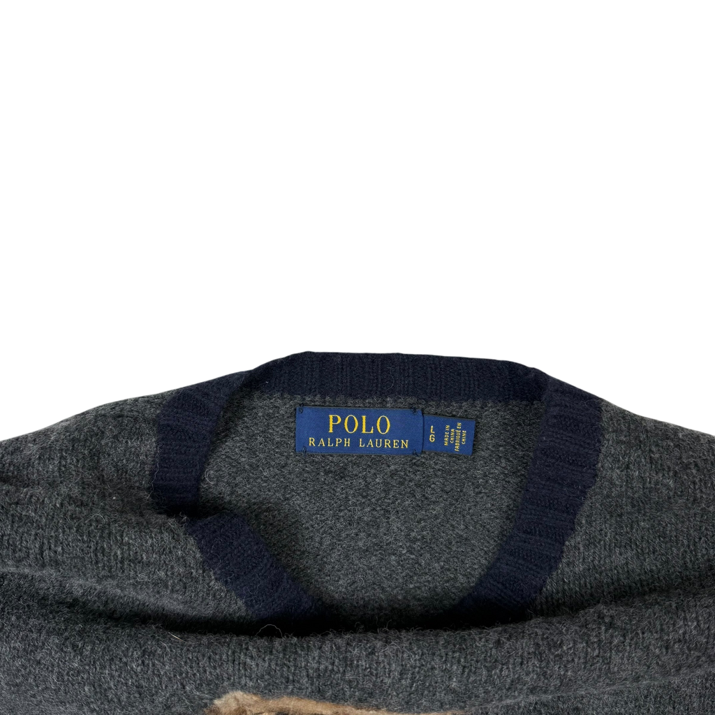 Polo Ralph Lauren ‘Geaky Bear’ Intarsia Knit Wool Sweatshirt Grey (fits M-L)