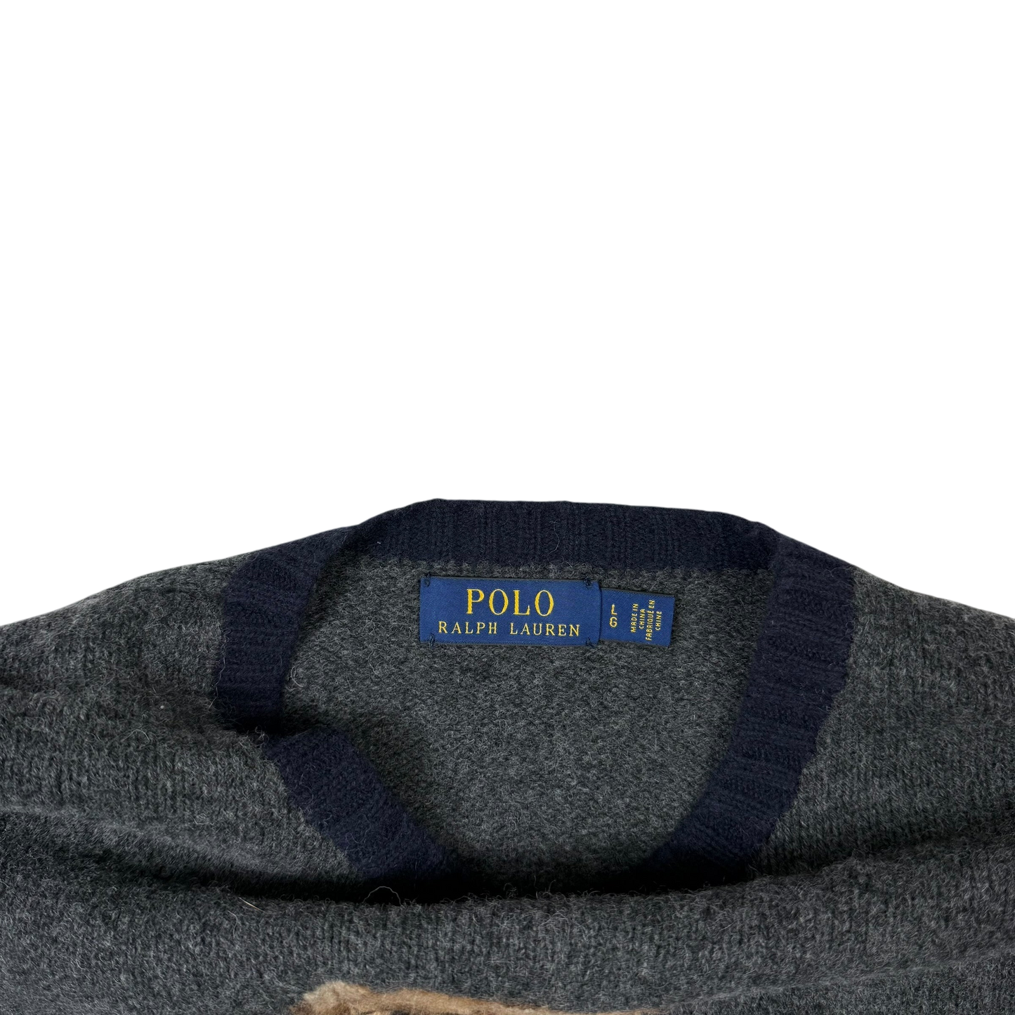 Polo Ralph Lauren ‘Geaky Bear’ Intarsia Knit Wool Sweatshirt Grey (fits M-L)