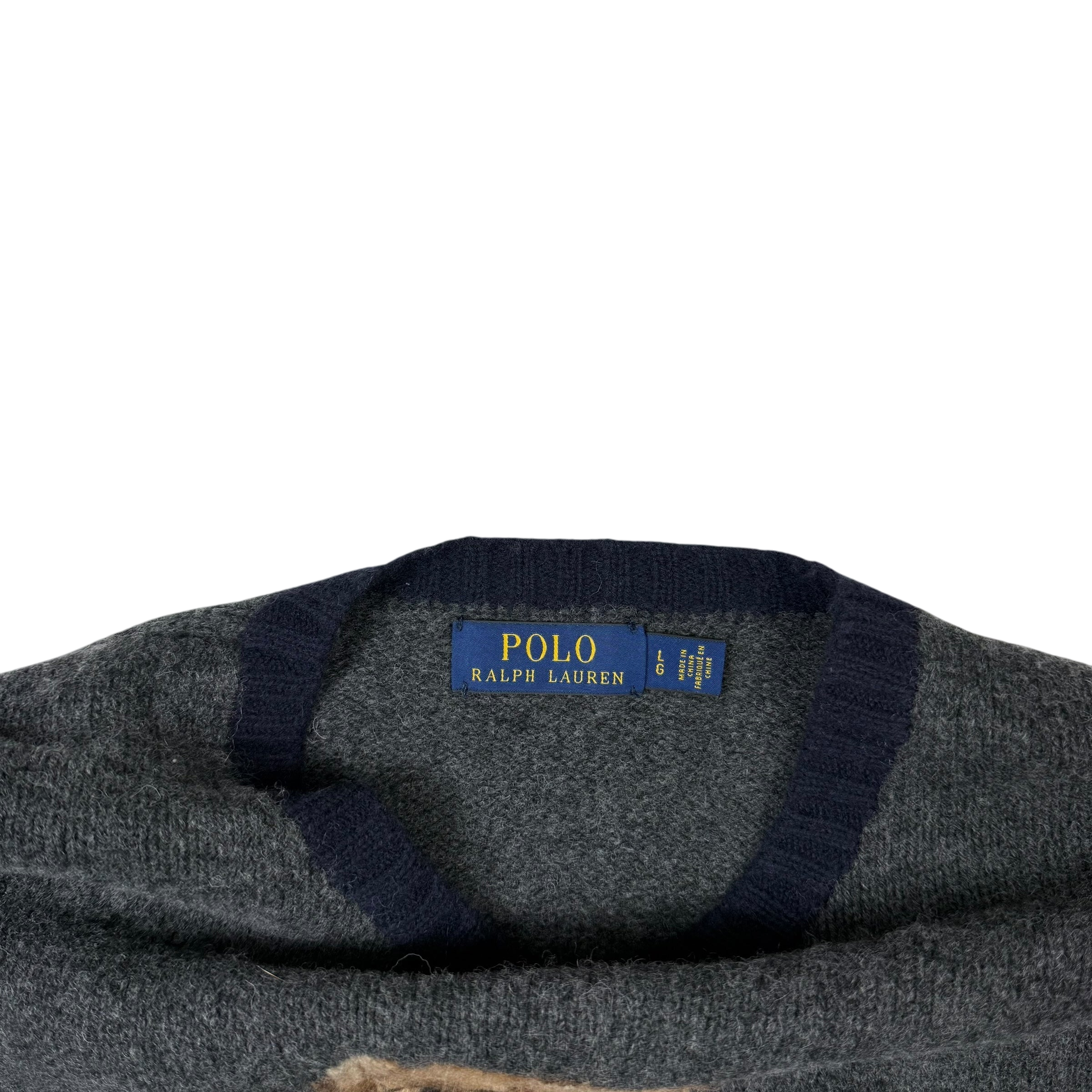 Polo Ralph Lauren ‘Geaky Bear’ Intarsia Knit Wool Sweatshirt Grey (fits M-L)
