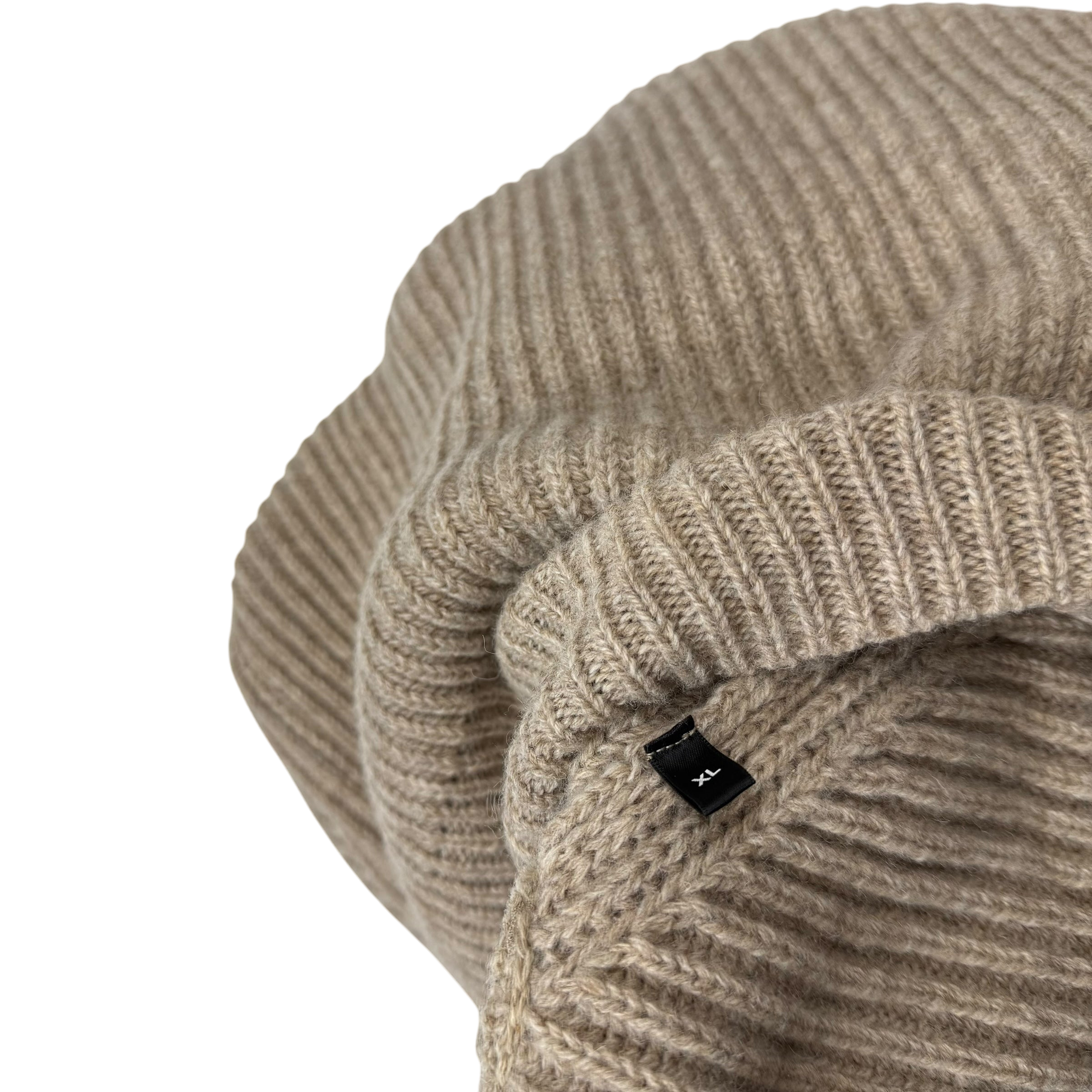 Ami Paris Heavyweight Ribbed Wool Funnel Neck Knit Sweatshirt Taupe