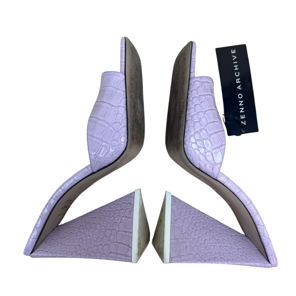 The Attico Devon Croc Pattern Leather Heels Pastel Pink (Size EU38)