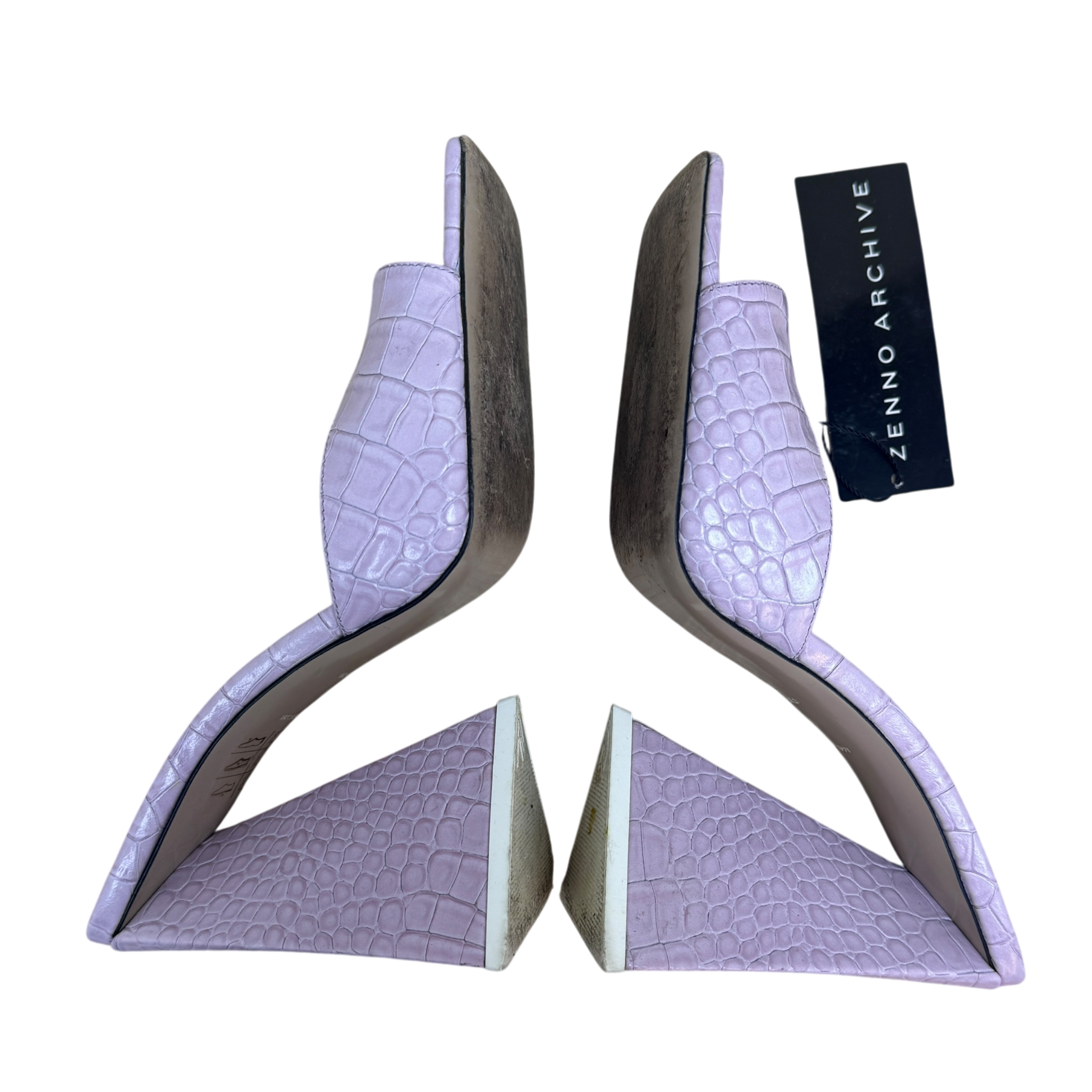 The Attico Devon Croc Pattern Leather Heels Pastel Pink (Size EU38)