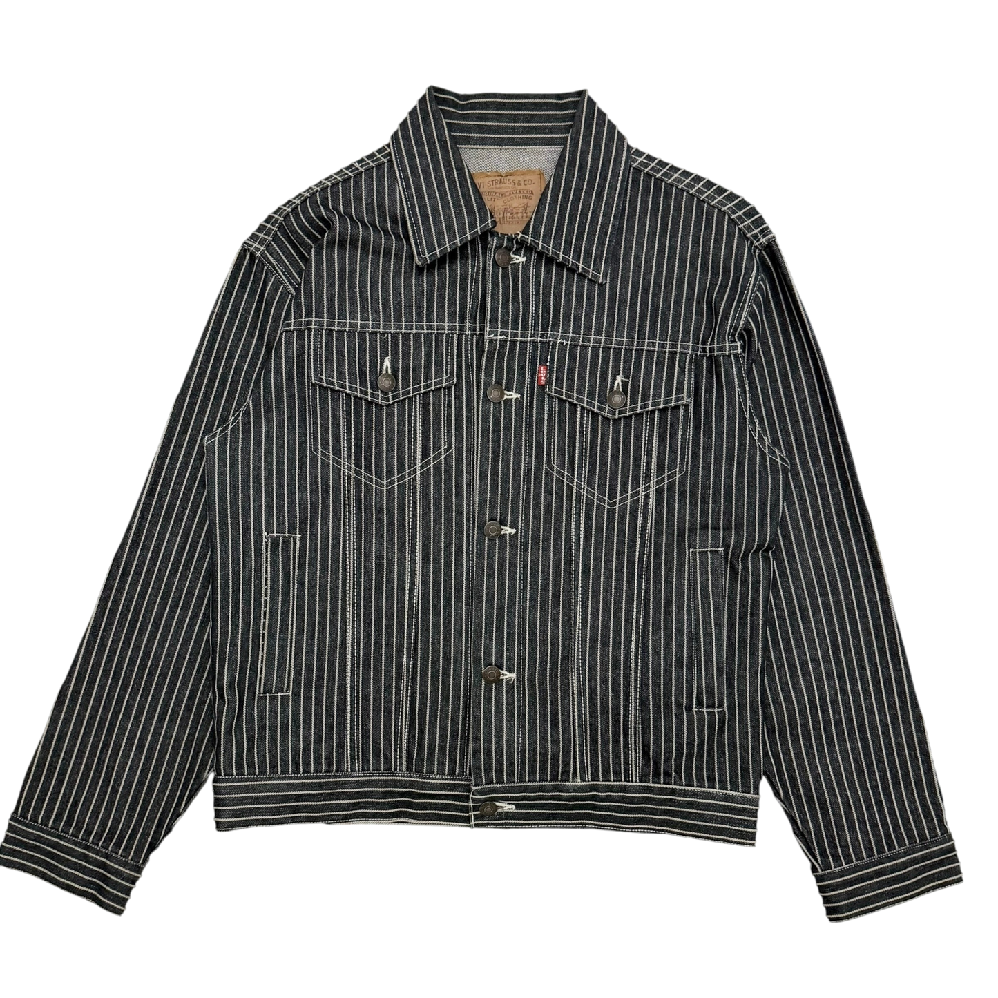 Levi's Reworked Pinstripe Trucker Jacket Navy (Fits M)