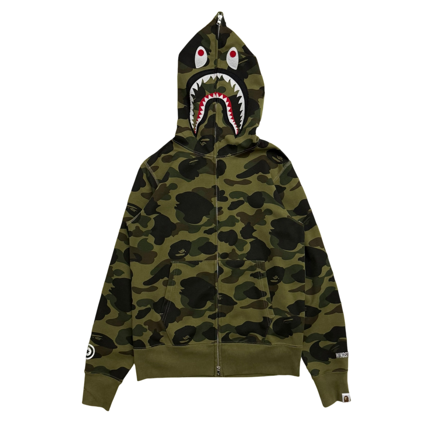 BAPE (A Bathing Ape) 1st Camo Gore Windstopper Camo Shark Zip-Up Hoodie Green (Size S)