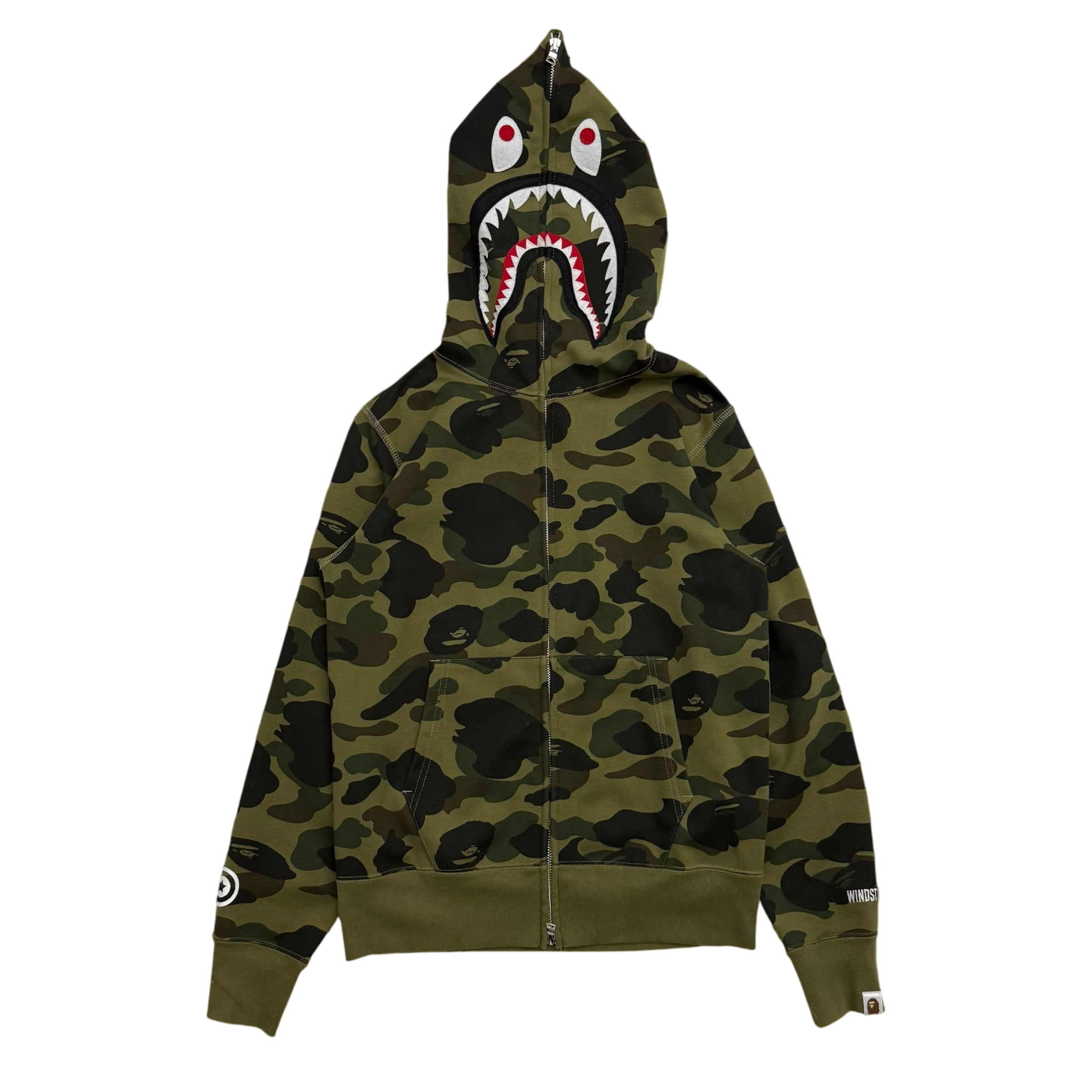 BAPE (A Bathing Ape) 1st Camo Gore Windstopper Camo Shark Zip-Up Hoodie Green (Size S)