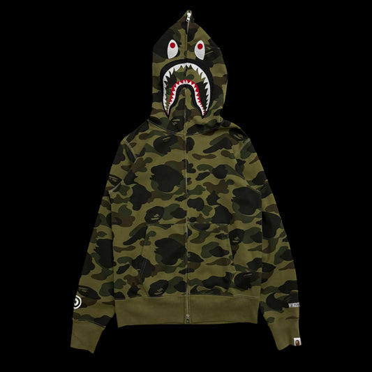 BAPE (A Bathing Ape) 1st Camo Gore Windstopper Camo Shark Zip-Up Hoodie Green (Size S)