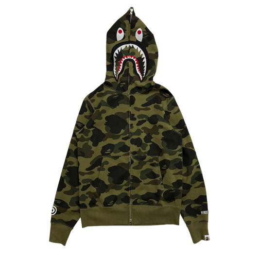 BAPE (A Bathing Ape) 1st Camo Gore Windstopper Camo Shark Zip-Up Hoodie Green (Size S)