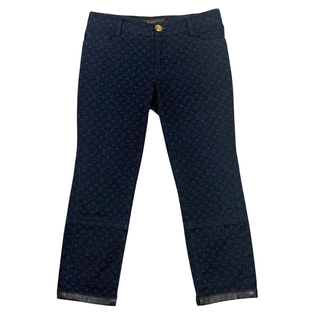Louis Vuitton Monogram Lambskin Trim Capri Denim Pants Navy (Size 36)