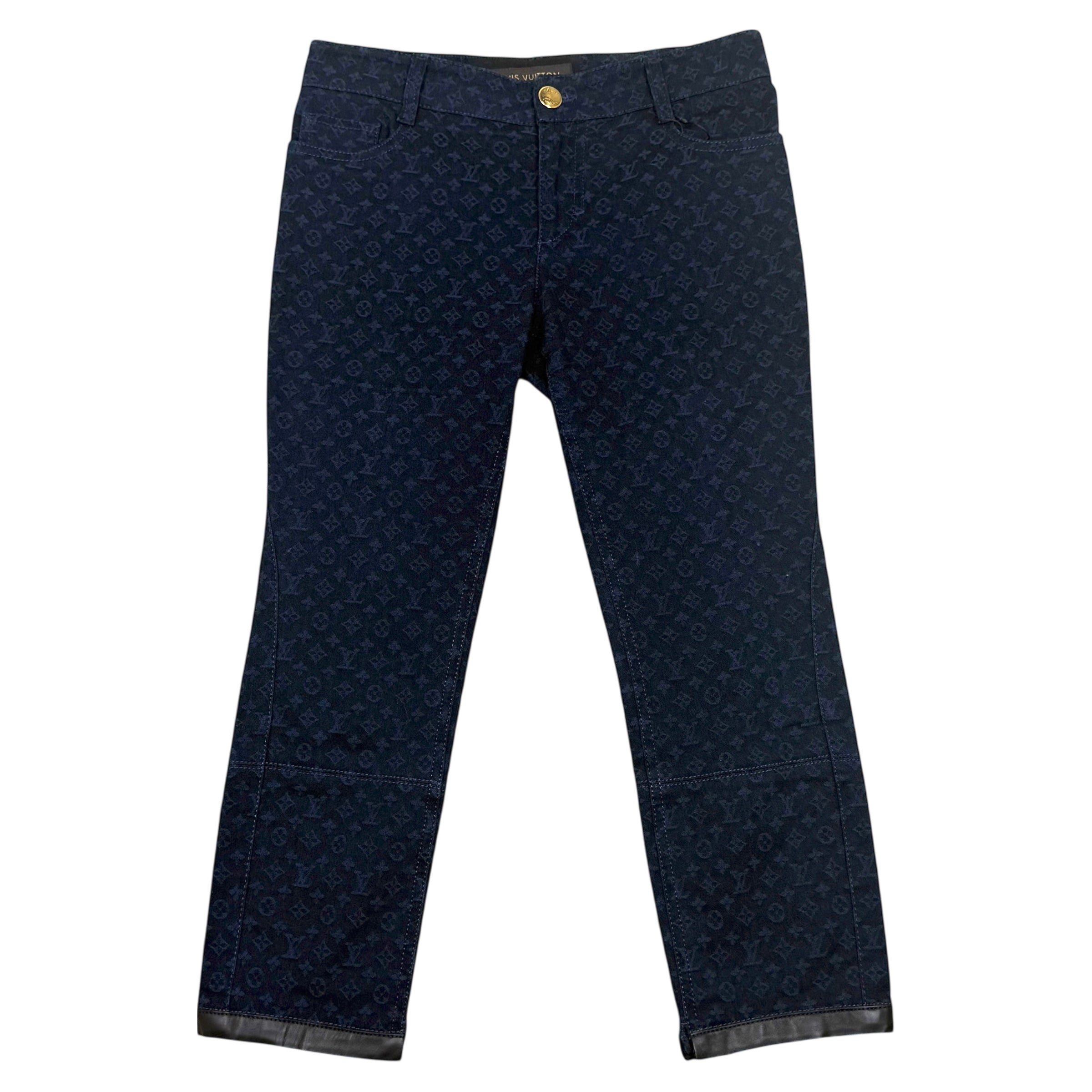 Louis Vuitton Monogram Lambskin Trim Capri Denim Pants Navy (Size 36)