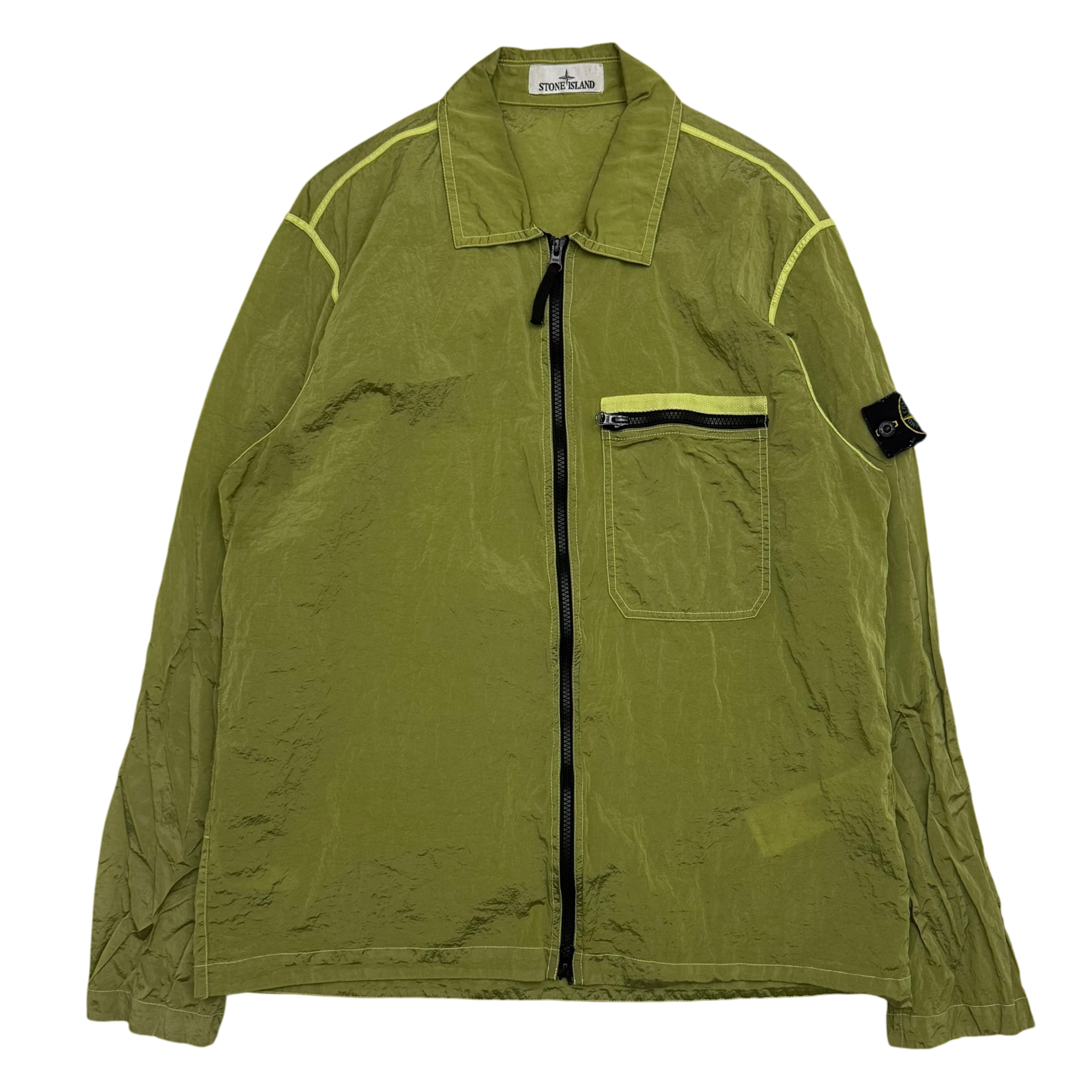 Stone Island Garment-Dyed Nylon Metal Overshirt ‘Lemon Green’ (Fits L-XL)