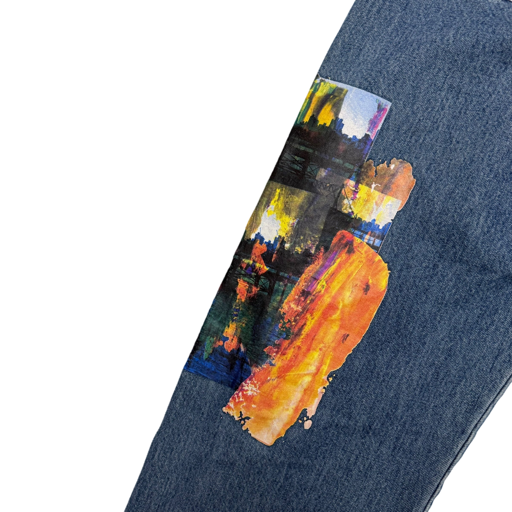 Marithé François Girbaud 2000s Straight Leg Koi Fish Print Jeans (Fits 33”)