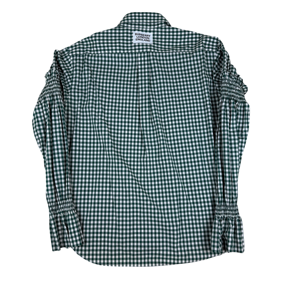 Burberry Gingham Ruched Sleeve Shirt Green (Size M)