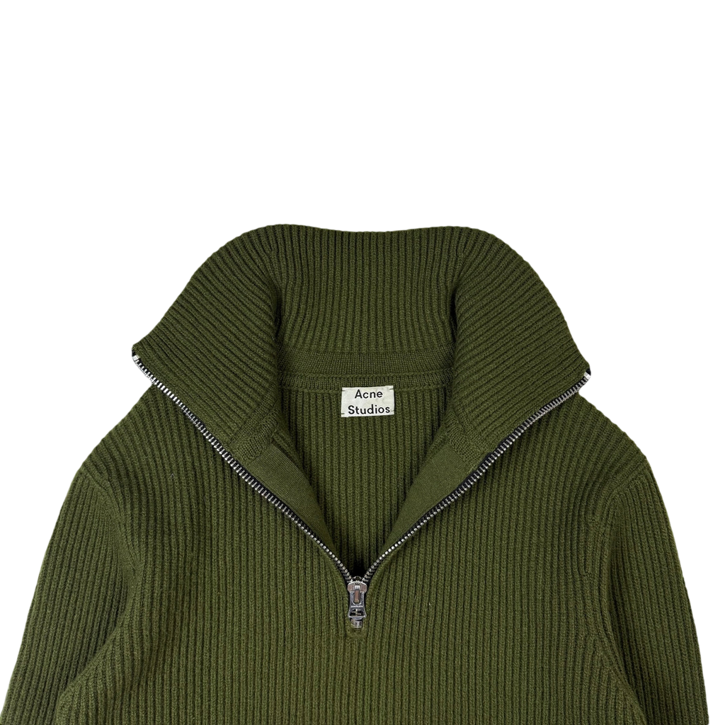 Acne Studios Fisherman Wool Blend Knit Quarter-Zip Sweatshirt Hunter Green (fits S-M)