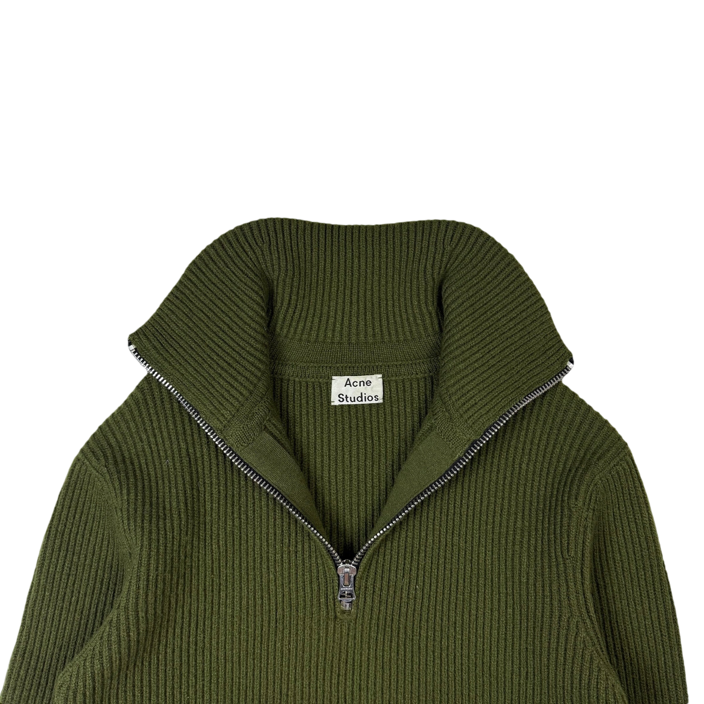 Acne Studios Fisherman Wool Blend Knit Quarter-Zip Sweatshirt Hunter Green (fits S-M)