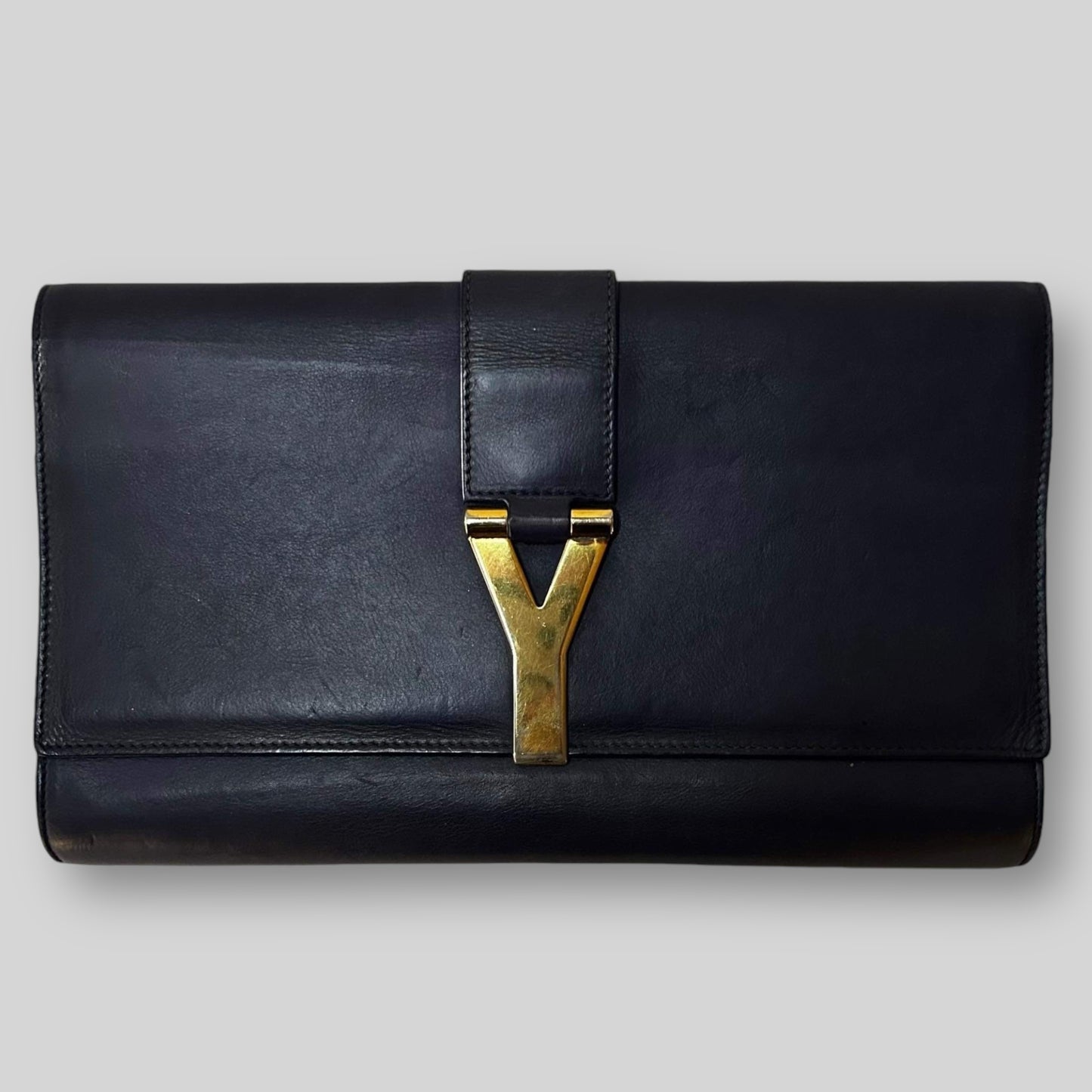 Vintage Yves Saint Laurent Leather Y-Ligne Chyc Clutch Navy