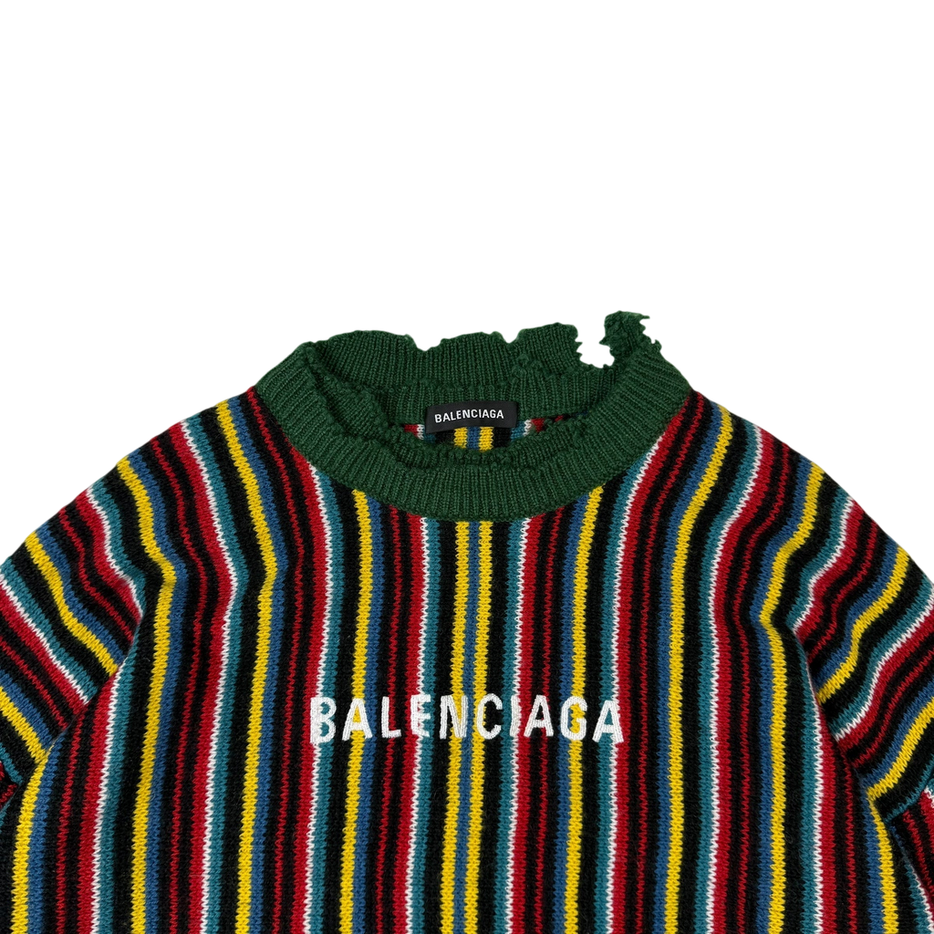 Balenciaga AW18 Oversized Distressed Striped Sweatshirt Multicolour (fits up to XL)