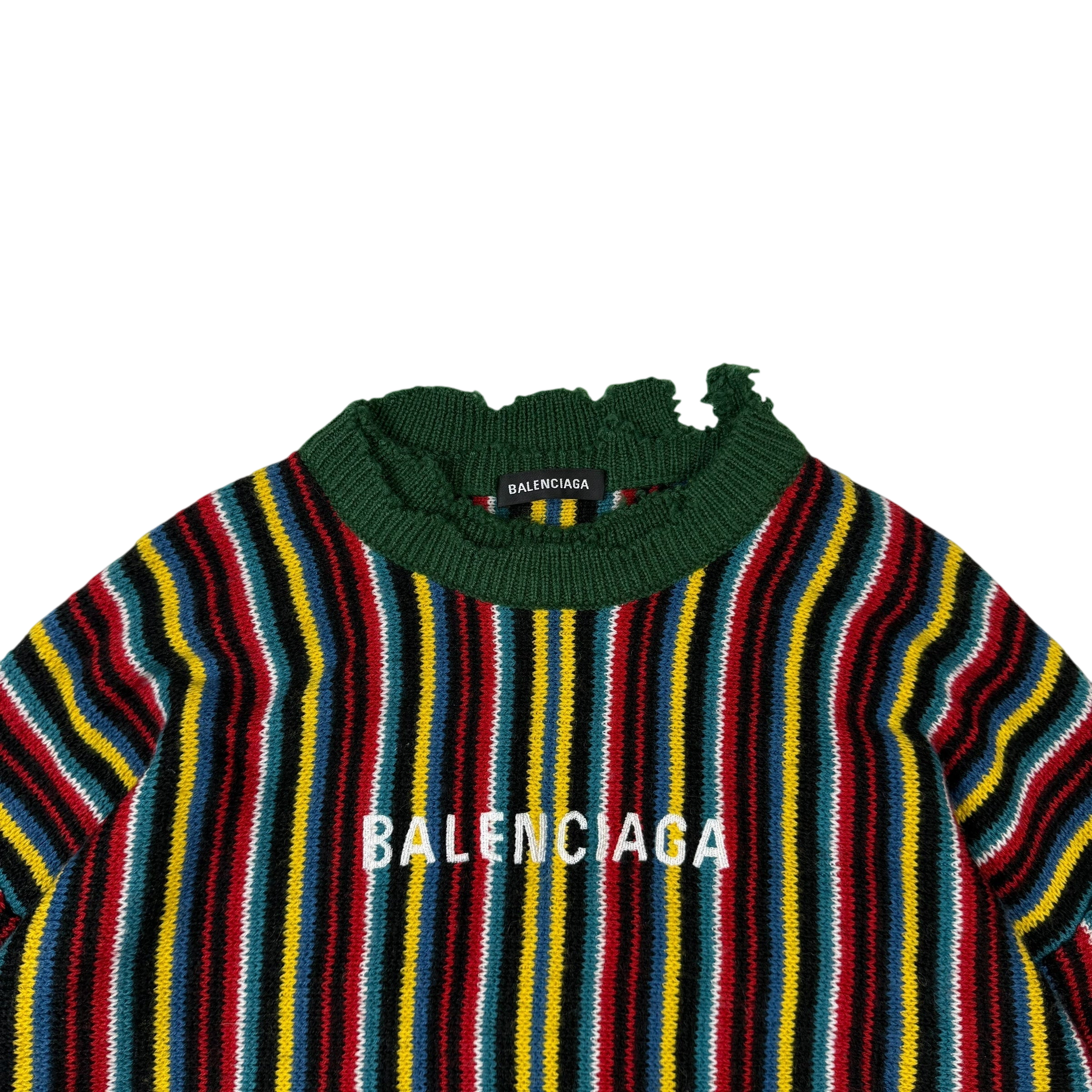 Balenciaga AW18 Oversized Distressed Striped Sweatshirt Multicolour (fits up to XL)