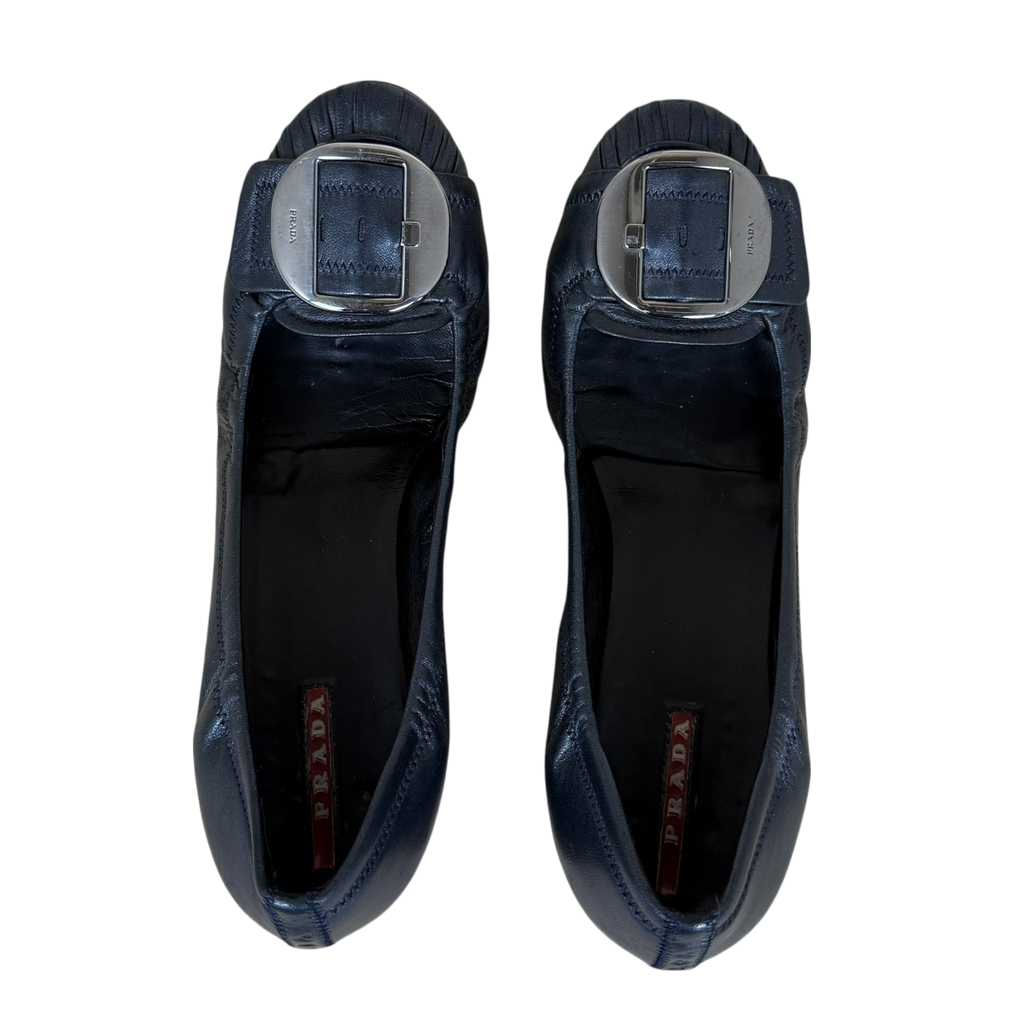 Prada 00s Leather Moccasin Heels Metallic Heels (Size EU38/39)