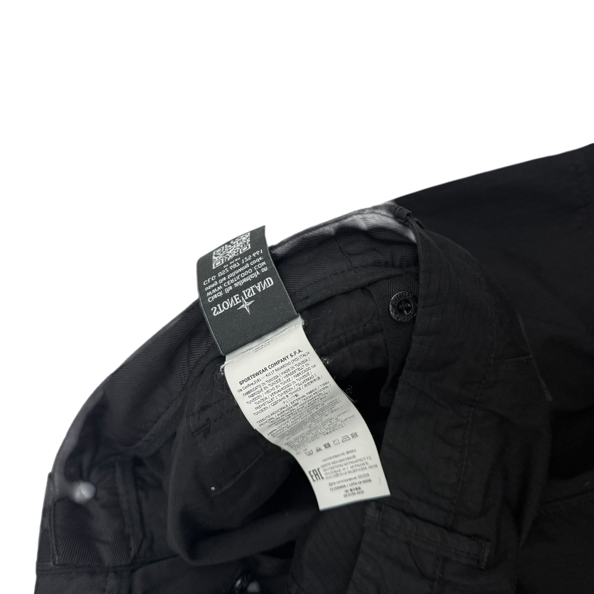 Stone Island Type RE-T Heavy Cotton-Ripstop Cargo Pants Black (Size 32”)